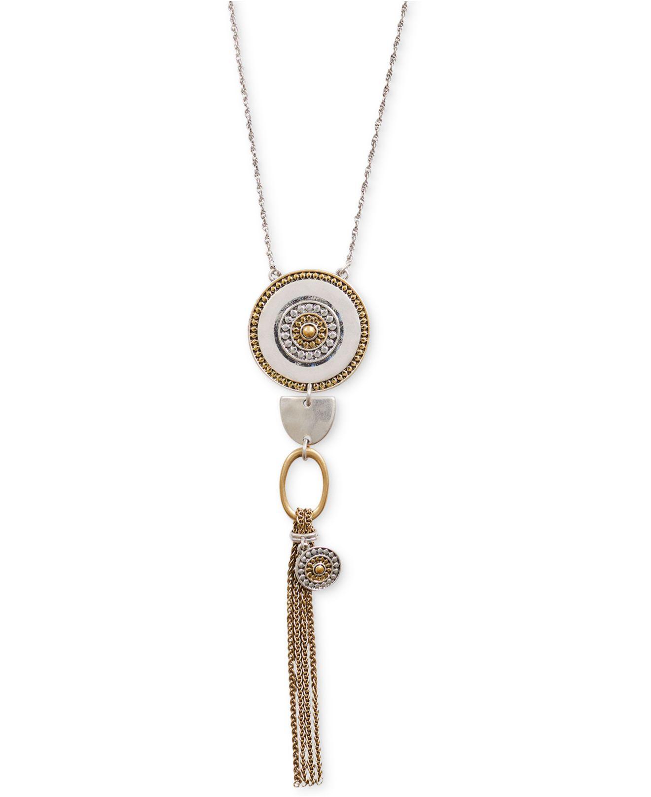 Lucky Brand Two Tone Disc Chain Tassel 28 Pendant Necklace In Gallery