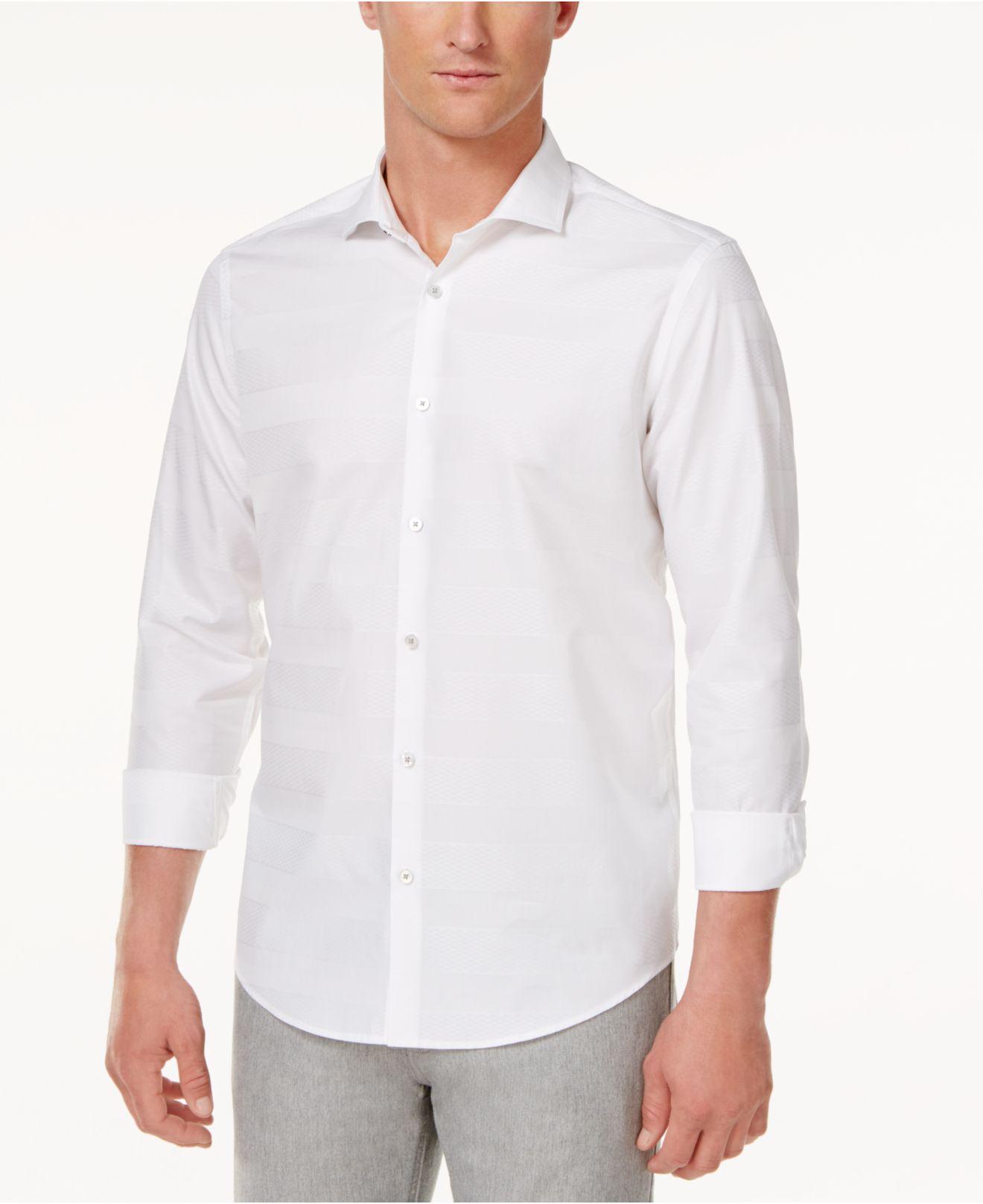 Lyst - Alfani Men's Textured-stripe Cotton Shirt in White for Men