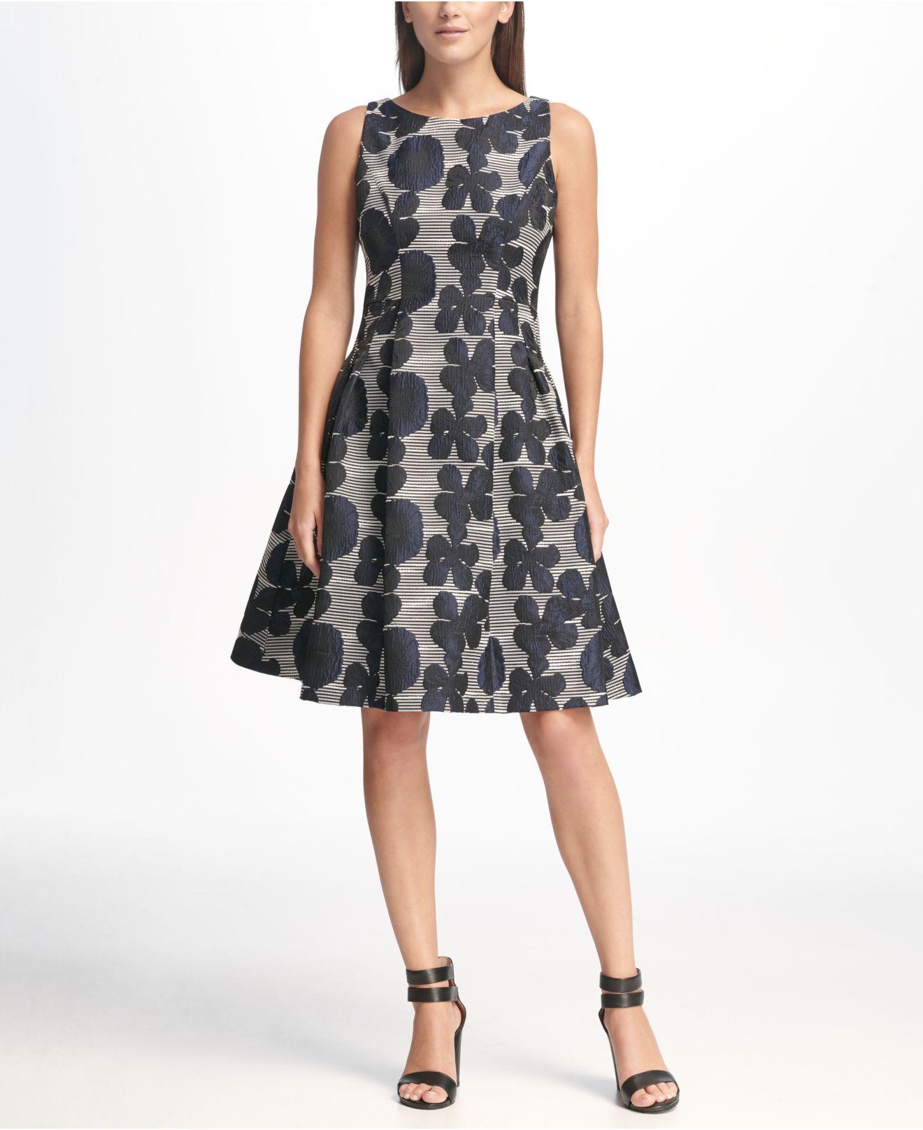 DKNY Sleeveless Floral Jacquard Fit & Flare Dress in Black - Lyst