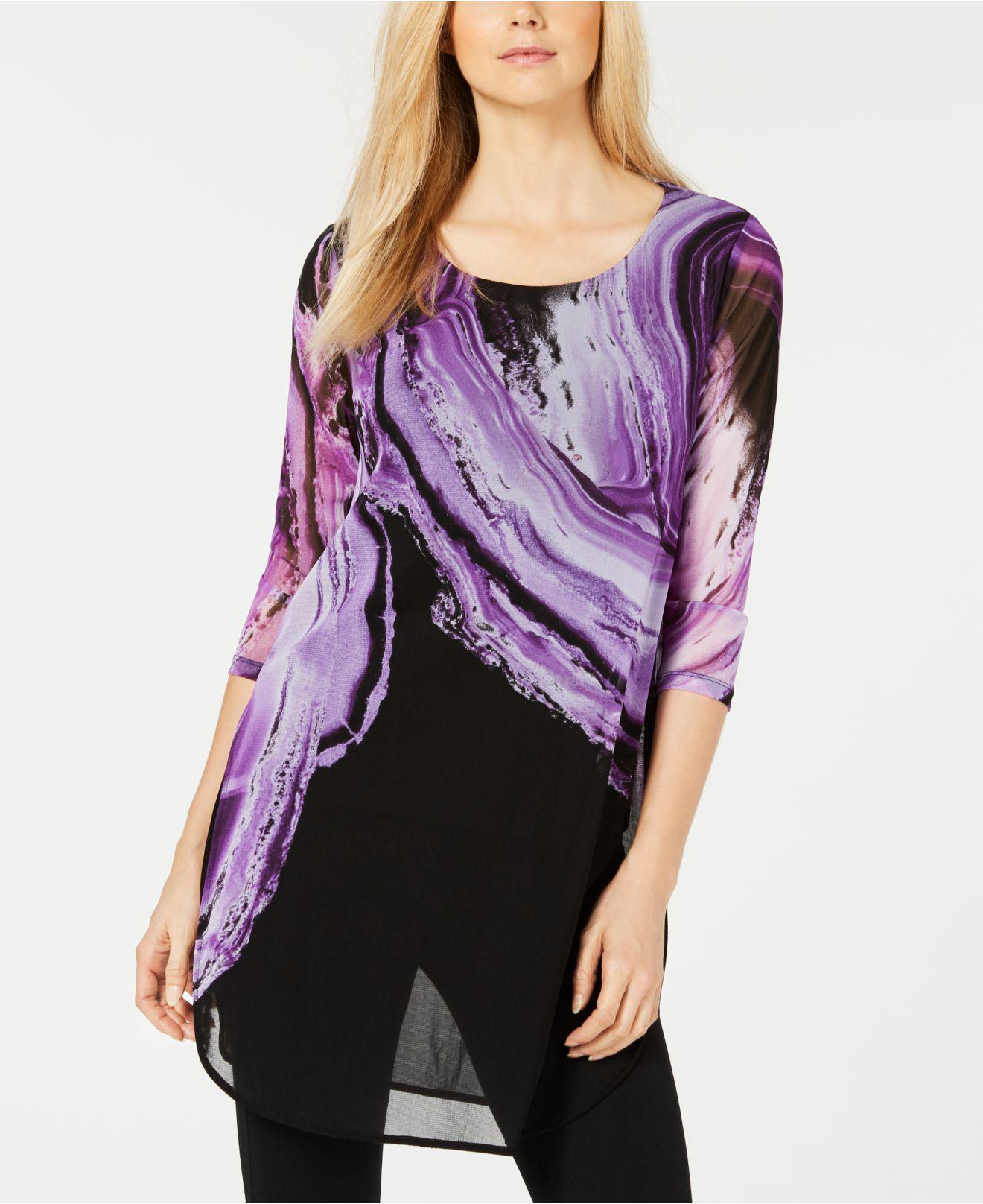 Alfani Printed Mesh Tunic, Created For Macy's in Purple - Lyst