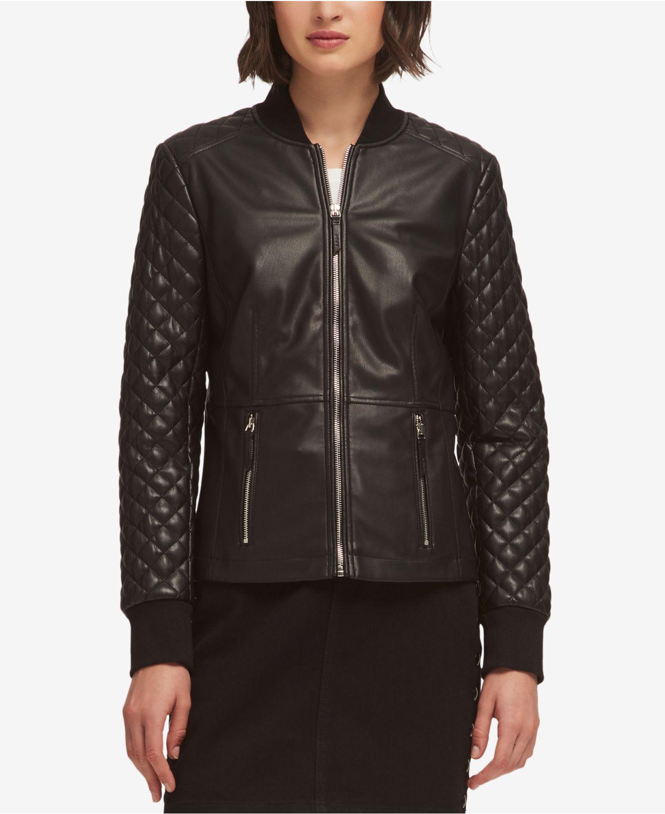Lyst Dkny Faux Leather Quilted Jacket Created For Macy S In Black