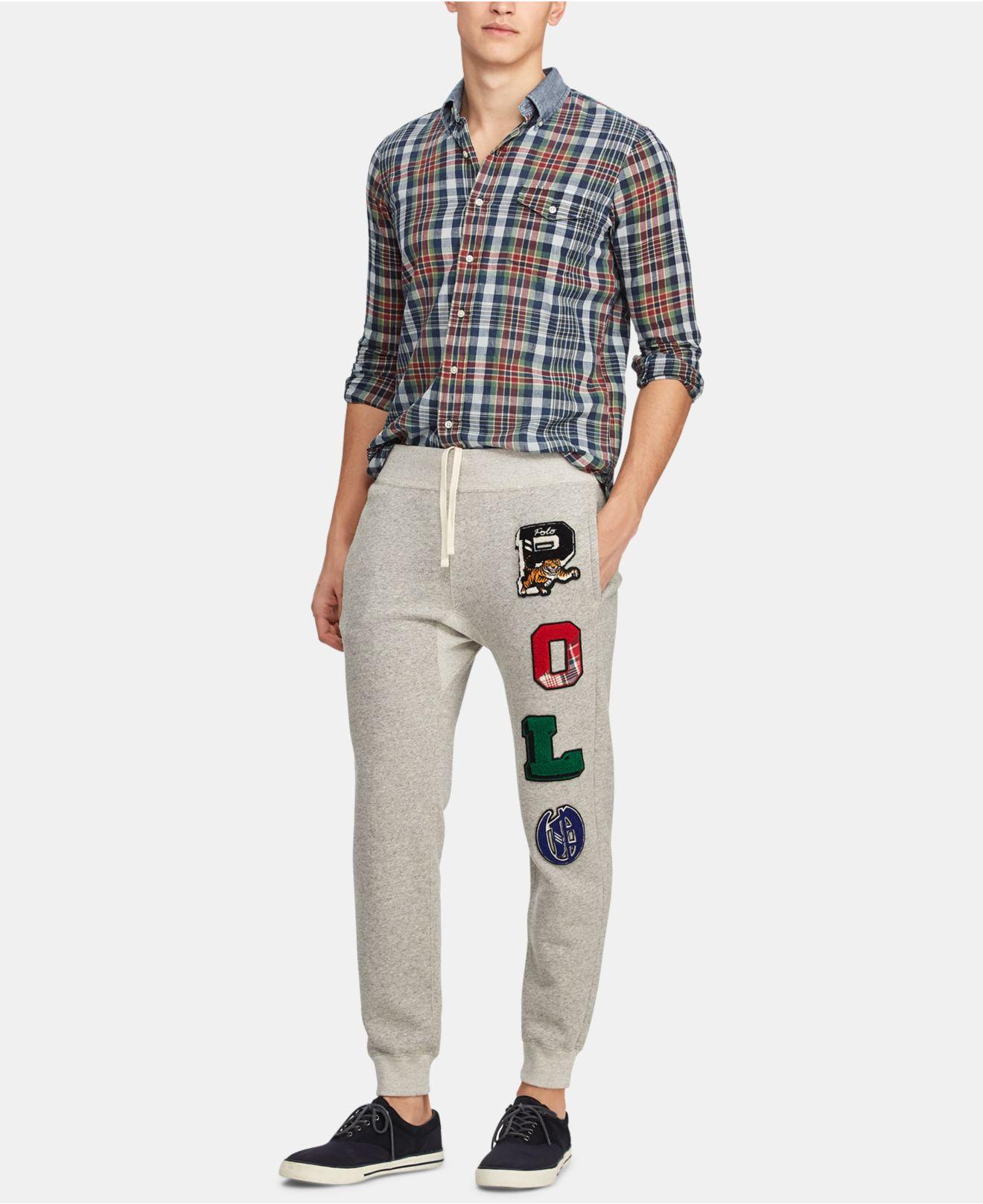 Lyst - Polo Ralph Lauren Yale Logo-patch Fleece Jogger Pants in Gray for Men