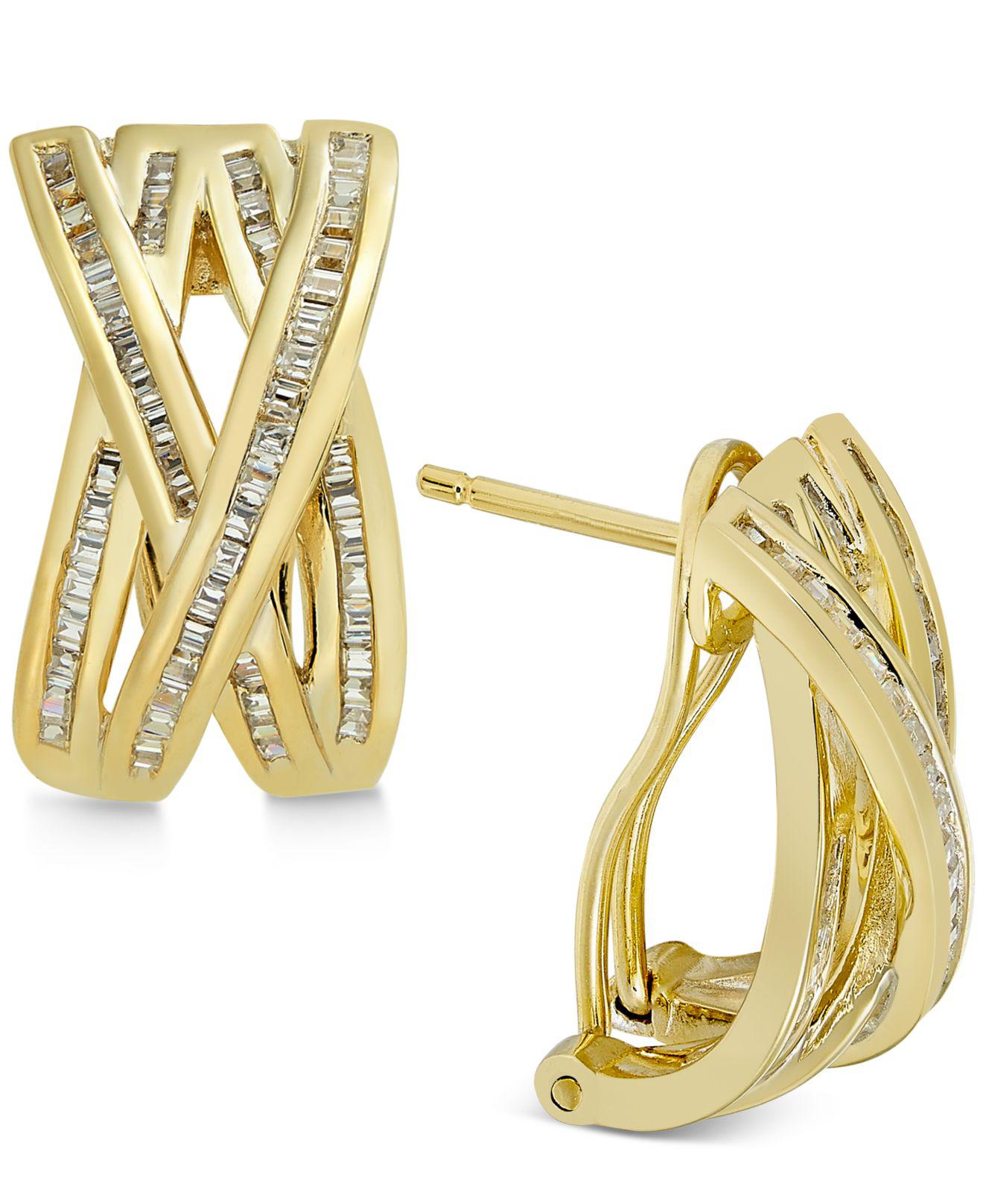 Lyst Macy S Diamond Crisscross Earrings 1 2 Ct T W In 14k Gold Macy S Women Metallic Diamond Crisscross Earrings