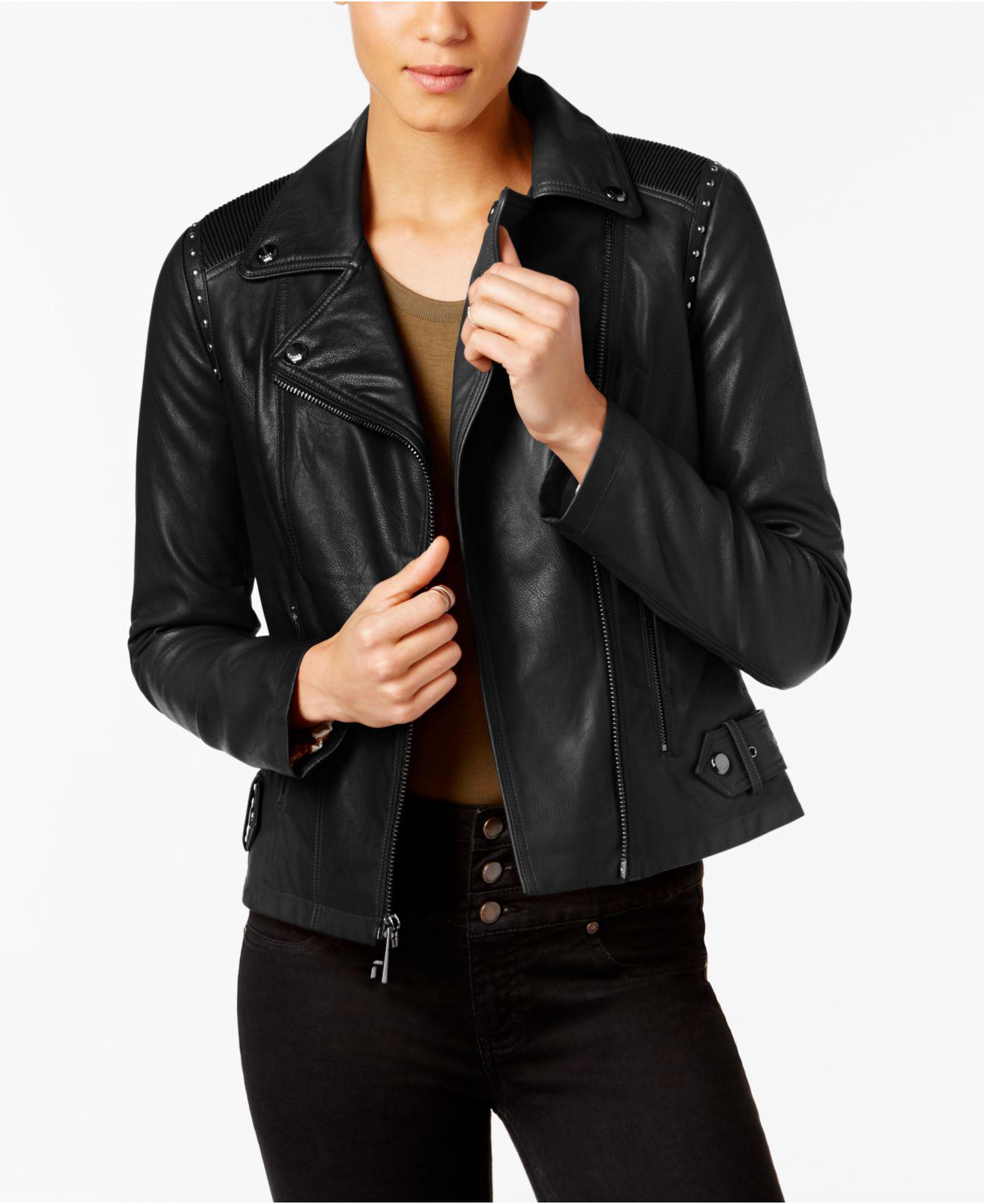 Lyst Guess Studded Faux Leather Moto Jacket Created For