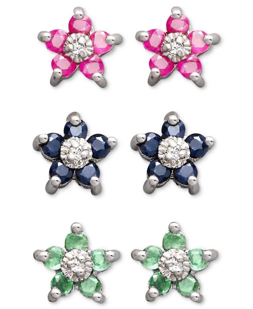 Macy's Victoria Townsend Sterling Silver Earring Set, Ruby, Sapphire