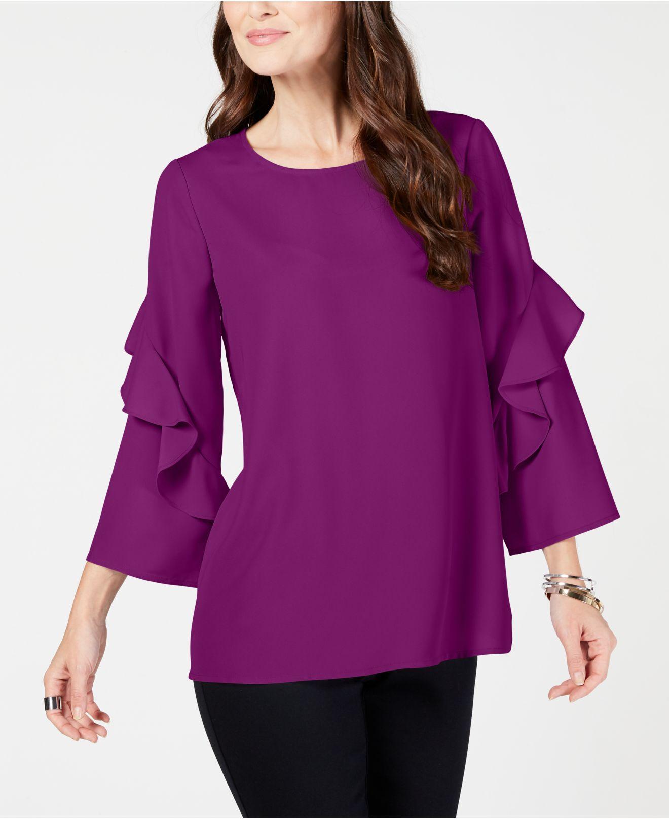Lyst - Alfani Ruffled-sleeve Zip-back Top, Created For Macy's in Purple