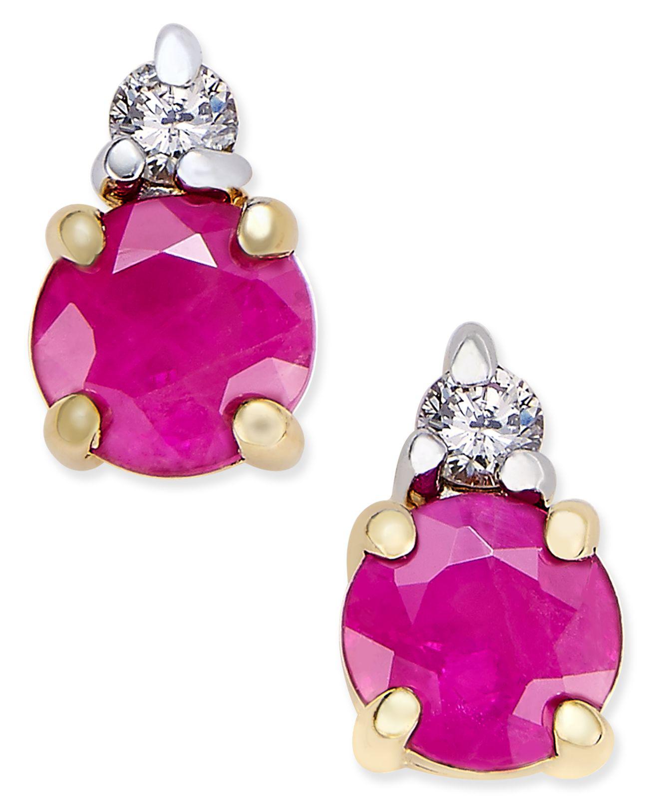 Lyst - Macy&#39;s Ruby (5/8 Ct. T.w.) And Diamond Accent Stud Earrings In 14k Gold And 14k White ...