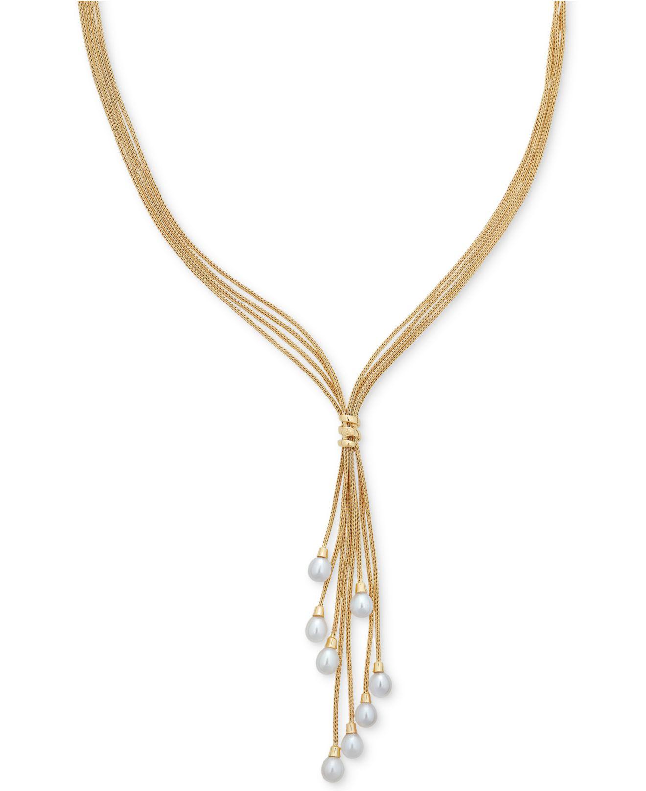 Lyst Macys Cultured Freshwater Pearl 6 12 Mm Multi Strand 18 Lariat Necklace In 14k Gold