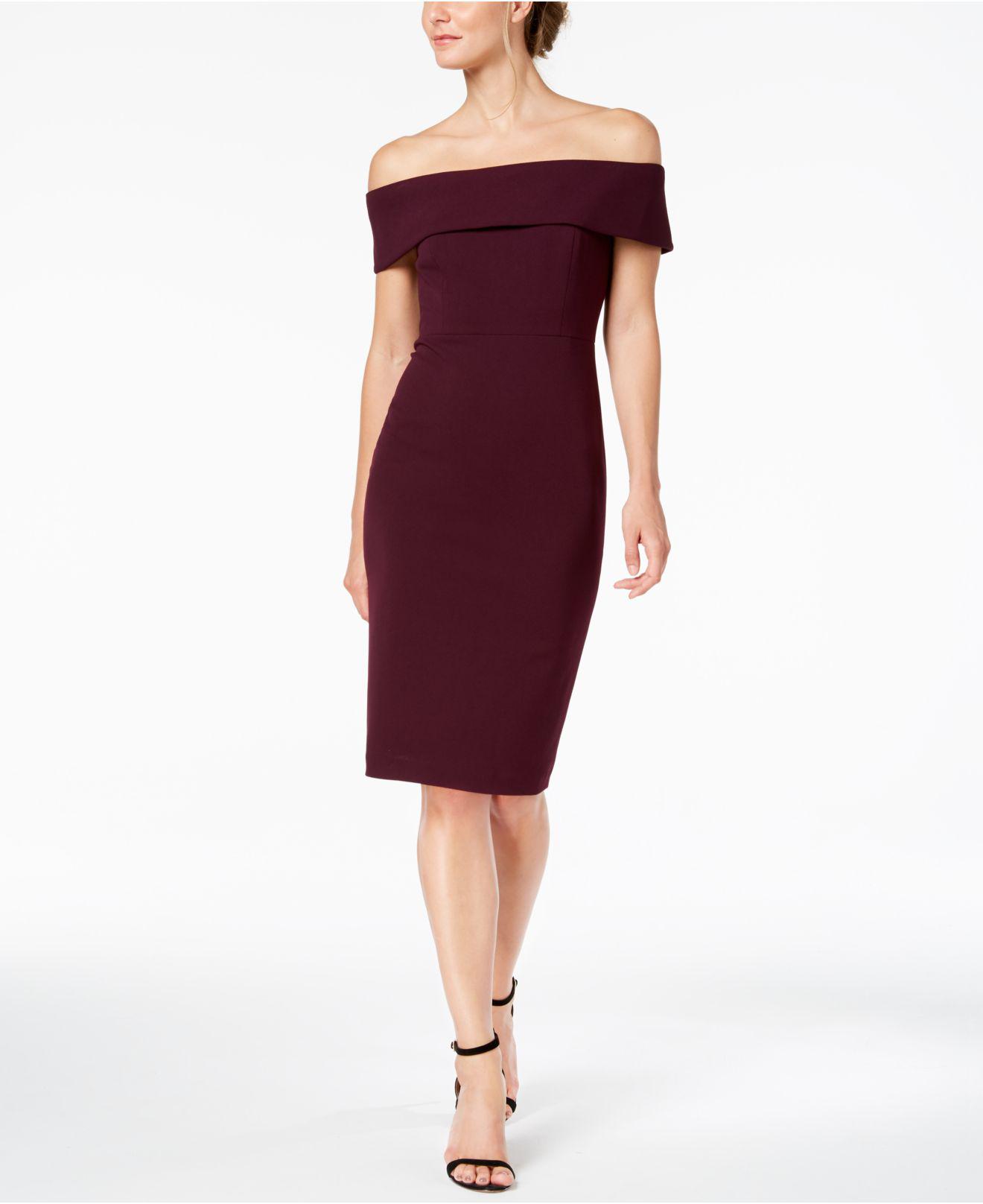 Lyst - Calvin Klein Petite Off-the-shoulder Scuba Crepe Dress in Purple