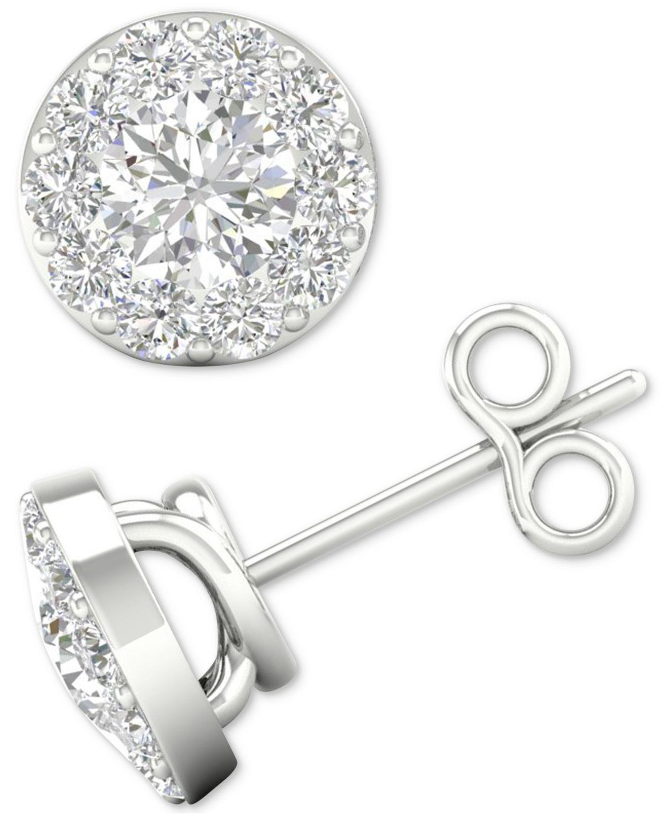 Lyst Macy'S Diamond Halo Stud Earrings (1 Ct. T.w.) In 14k White Gold