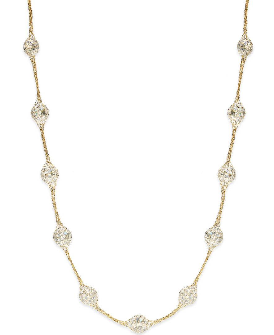 Macy's 14k Gold Necklace, Metallic Thread Crystal Station Necklace in