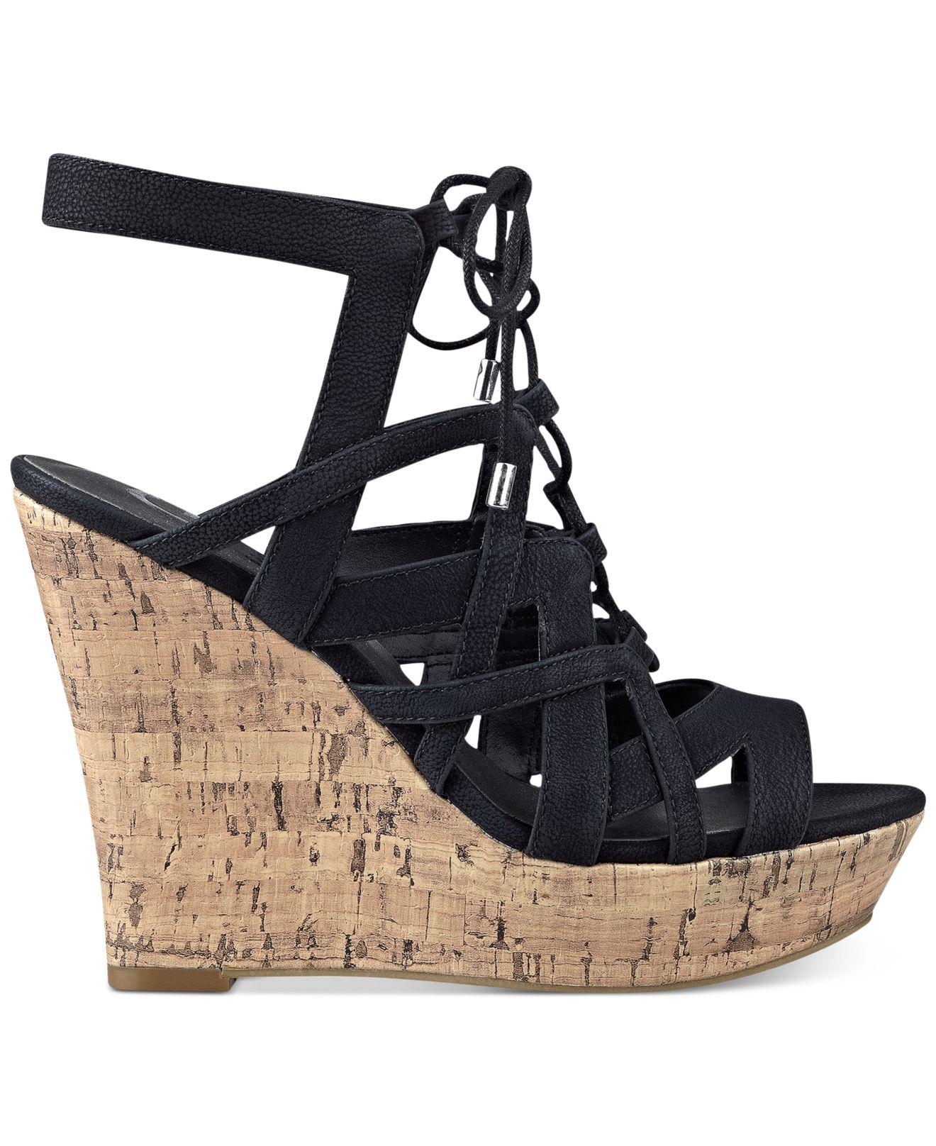 Lyst G By Guess Dritta Cork Wedge Sandals in Black