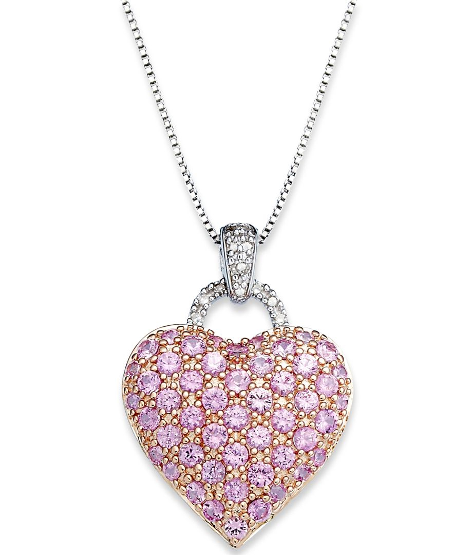 Macy&#39;s Pink Sapphire (2-1/4 Ct. T.w.) And Diamond Accent Heart Pendant Necklace In Sterling ...