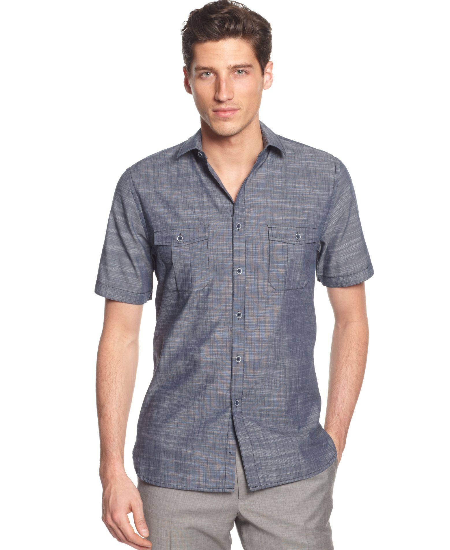 Alfani Short Sleeve Warren Textured Shirt, Only At Macy's in Blue for ...