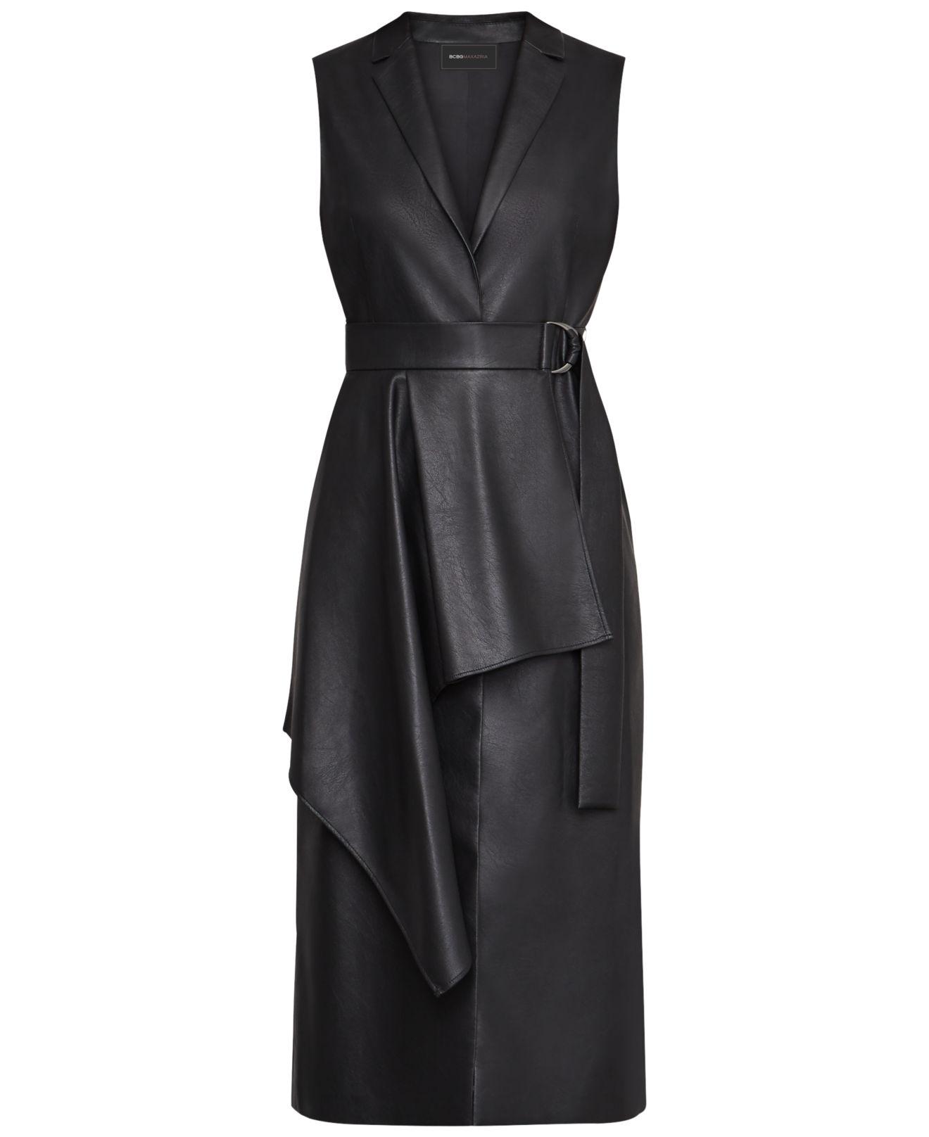 BCBGMAXAZRIA Fauxleather Drapefront Long Vest in Black Lyst