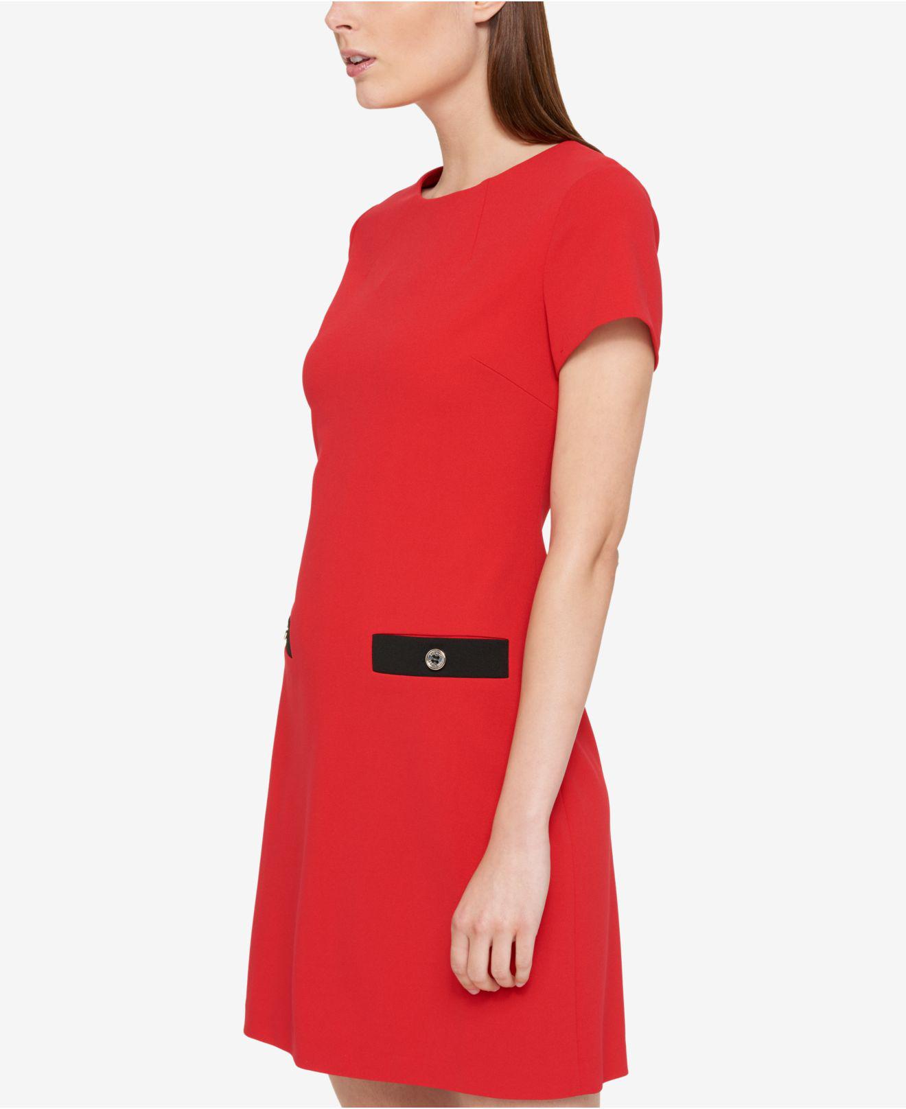 Lyst Tommy Hilfiger Faux Pocket Shift Dress In Red View Fullscreen