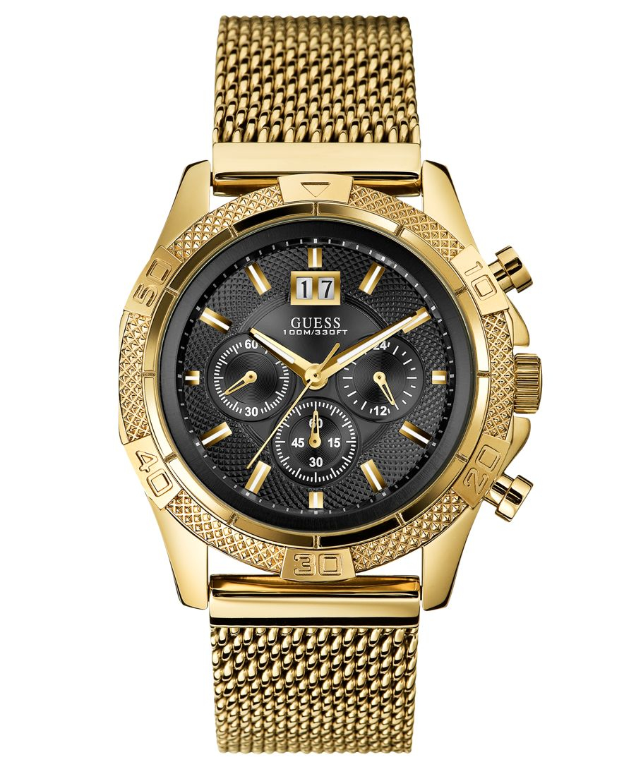 Guess Watch, Men's Chronograph Gold Tone Stainless Steel Mesh Bracelet ...