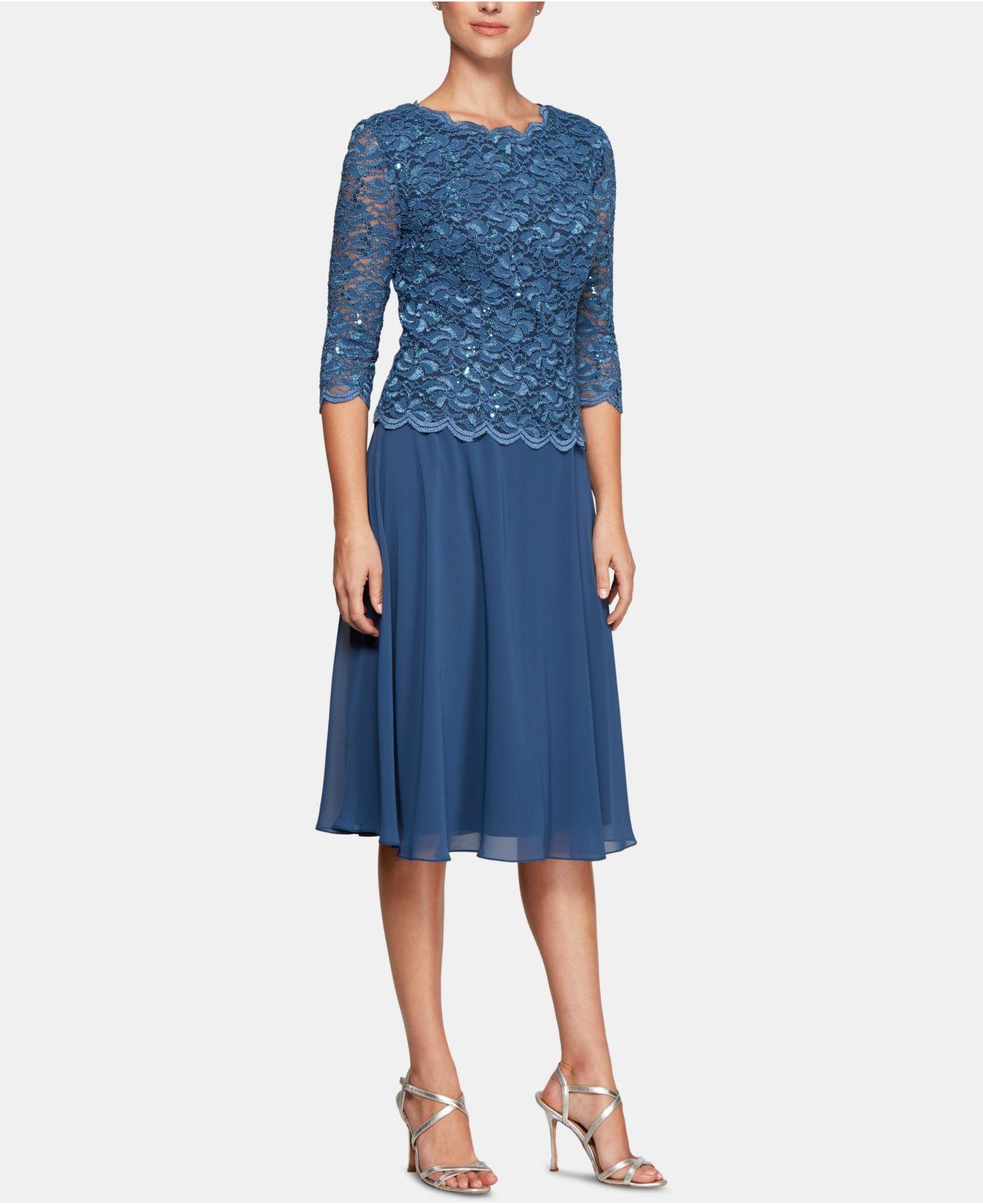 Lyst - Alex Evenings Sequined Lace Contrast Dress in Blue