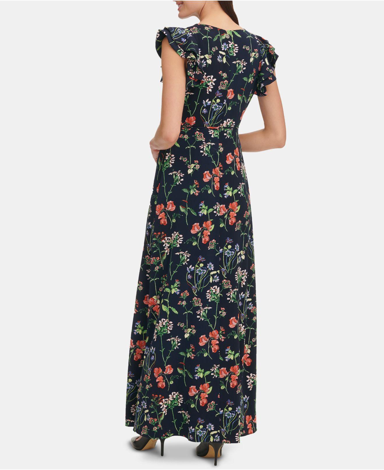 Lyst Tommy Hilfiger Gala Floral Belted Maxi Dress in Blue