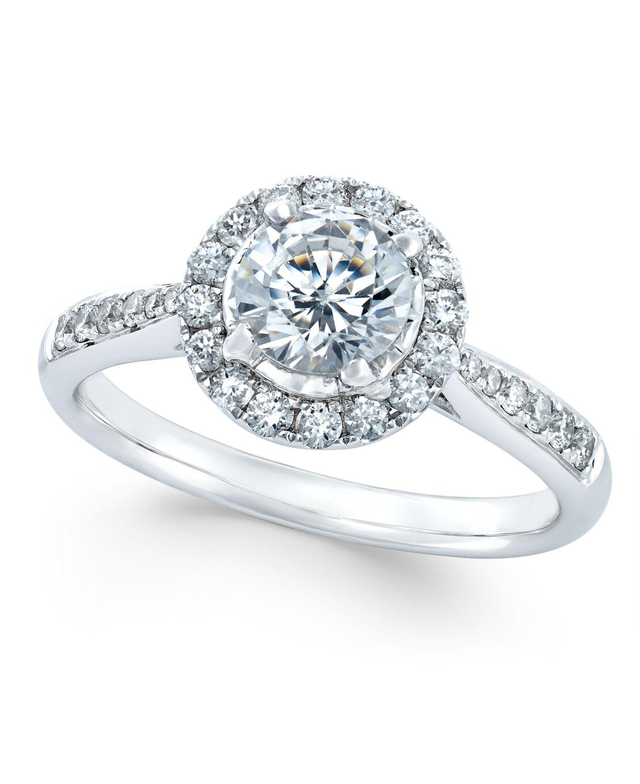 Macy&#39;s Diamond Halo Engagement Ring (7/8 Ct. T.w.) In 14k White Gold - Save 31% | Lyst