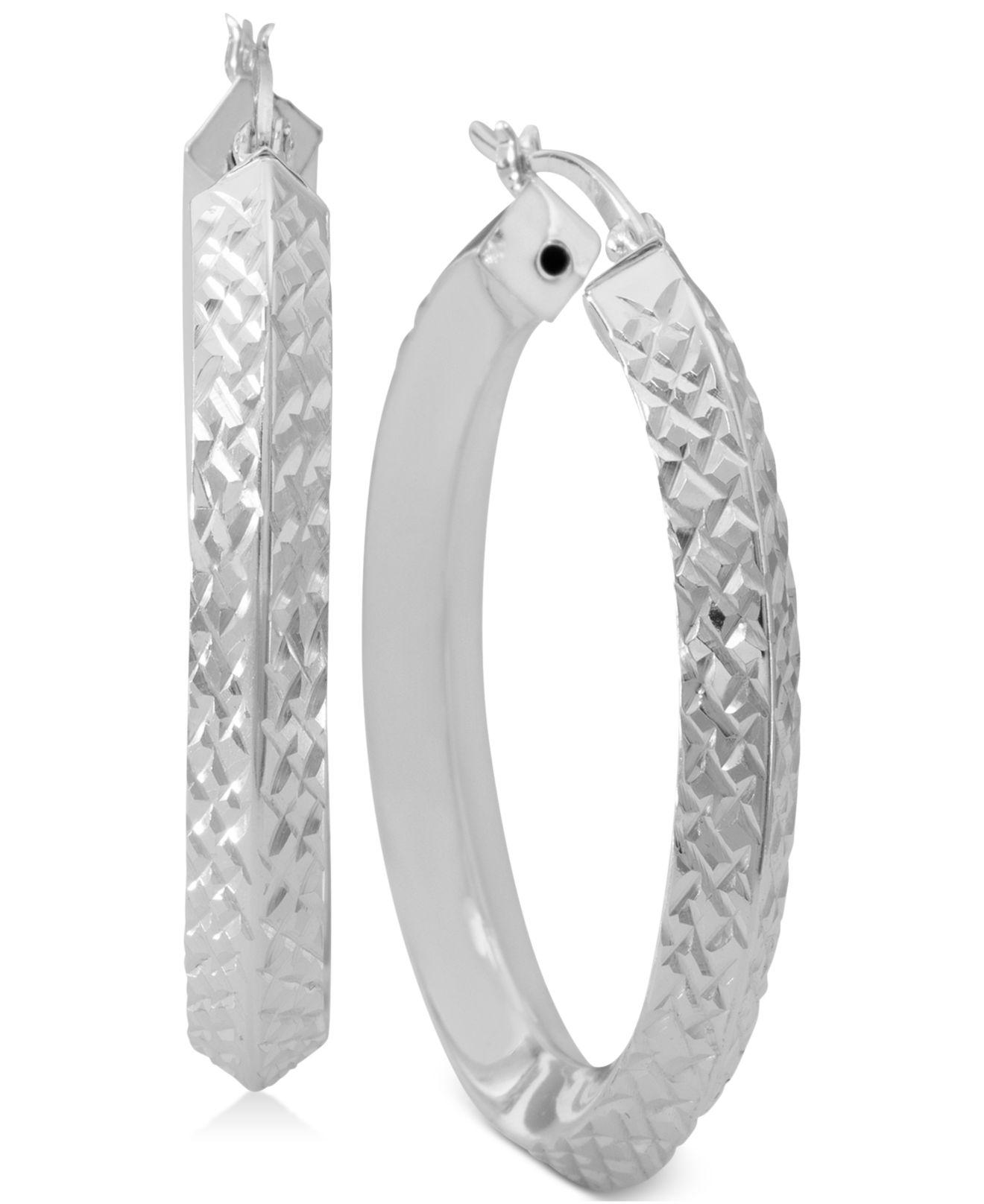 Lyst Macy'S Textured Angled Hoop Earrings In Sterling Silver in Metallic