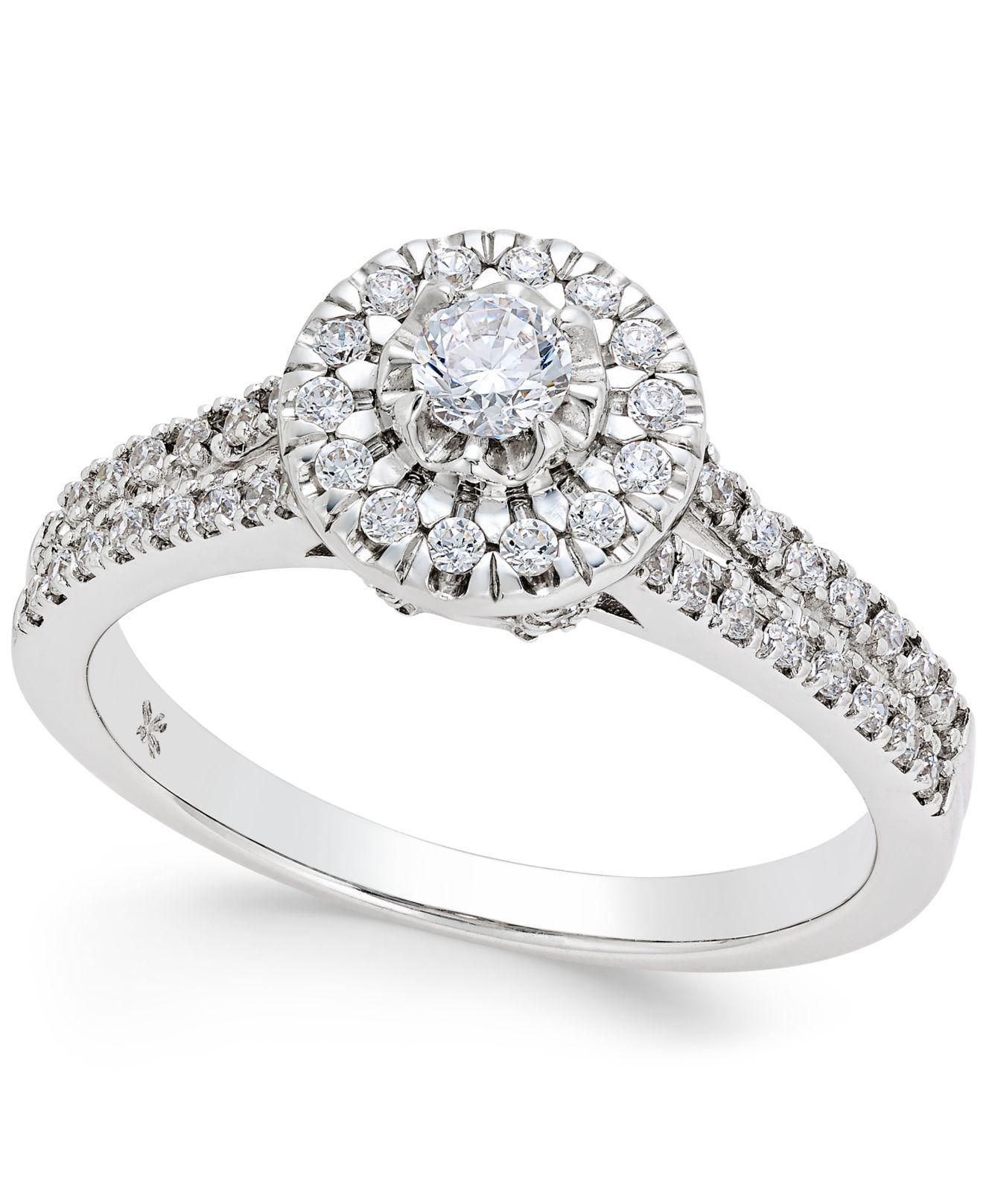 Lyst Macy'S Diamond Halo Engagement Ring (1/2 Ct. T.w.) In 14k White