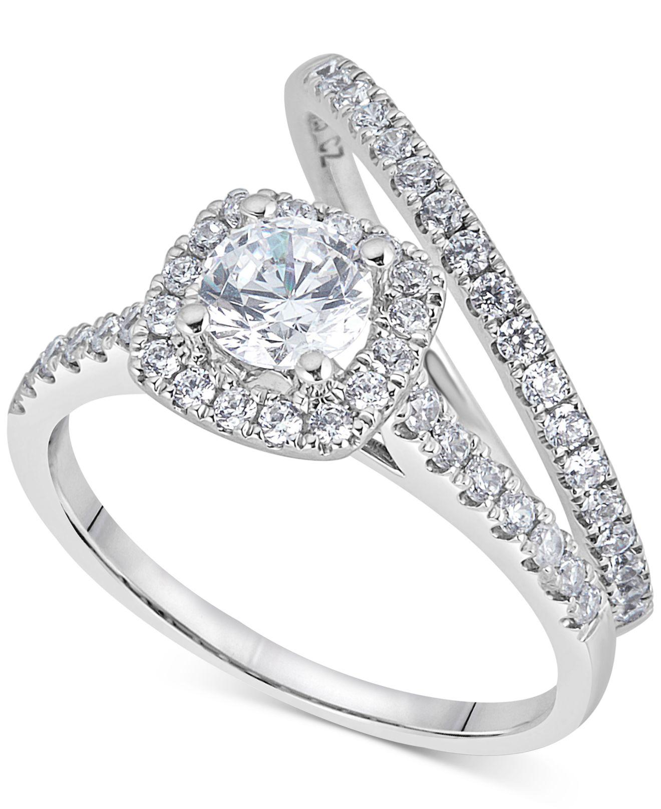 Macy&#39;s Diamond Halo Bridal Set (1 Ct. T.w.) In 14k White Gold in White | Lyst