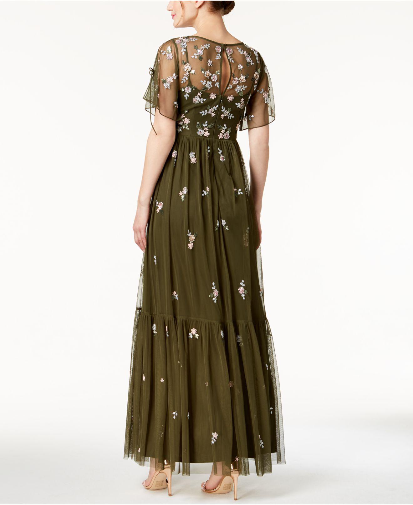 adrianna papell boho beaded mesh gown