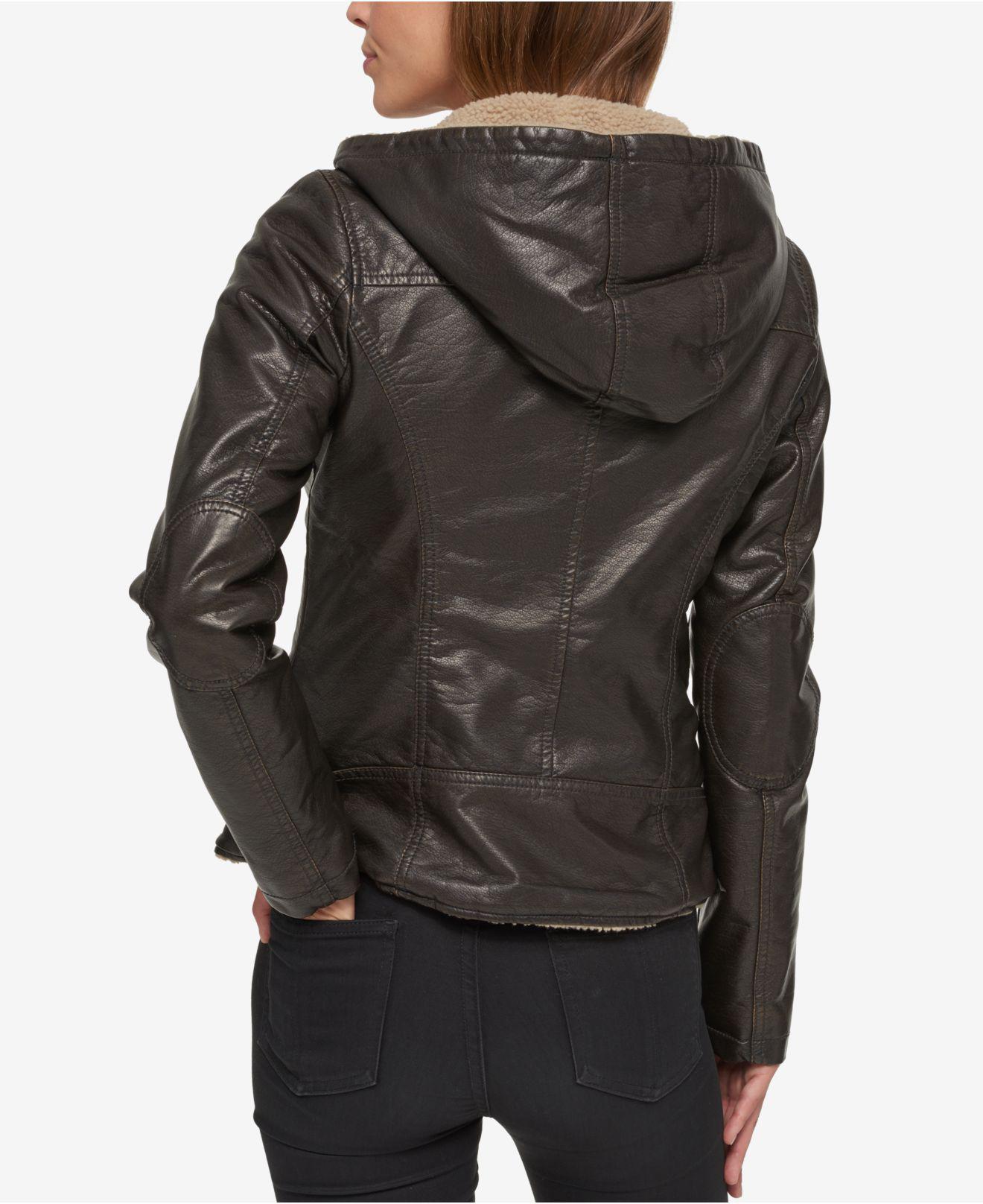 Women S Brown Sherpa Faux Leather Moto Jacket