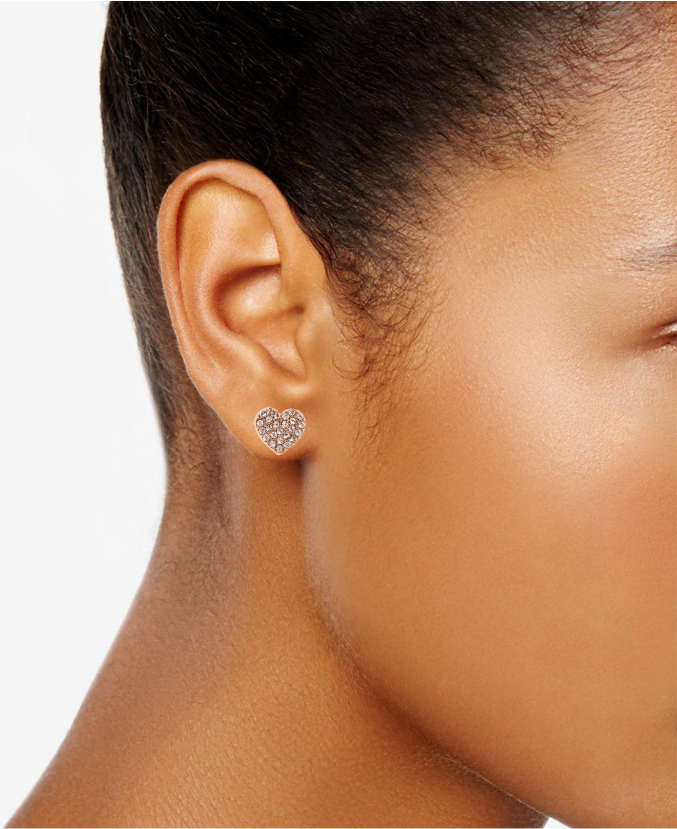Lyst Dkny Rose Gold Tone Pavé Heart Stud Earrings In Metallic