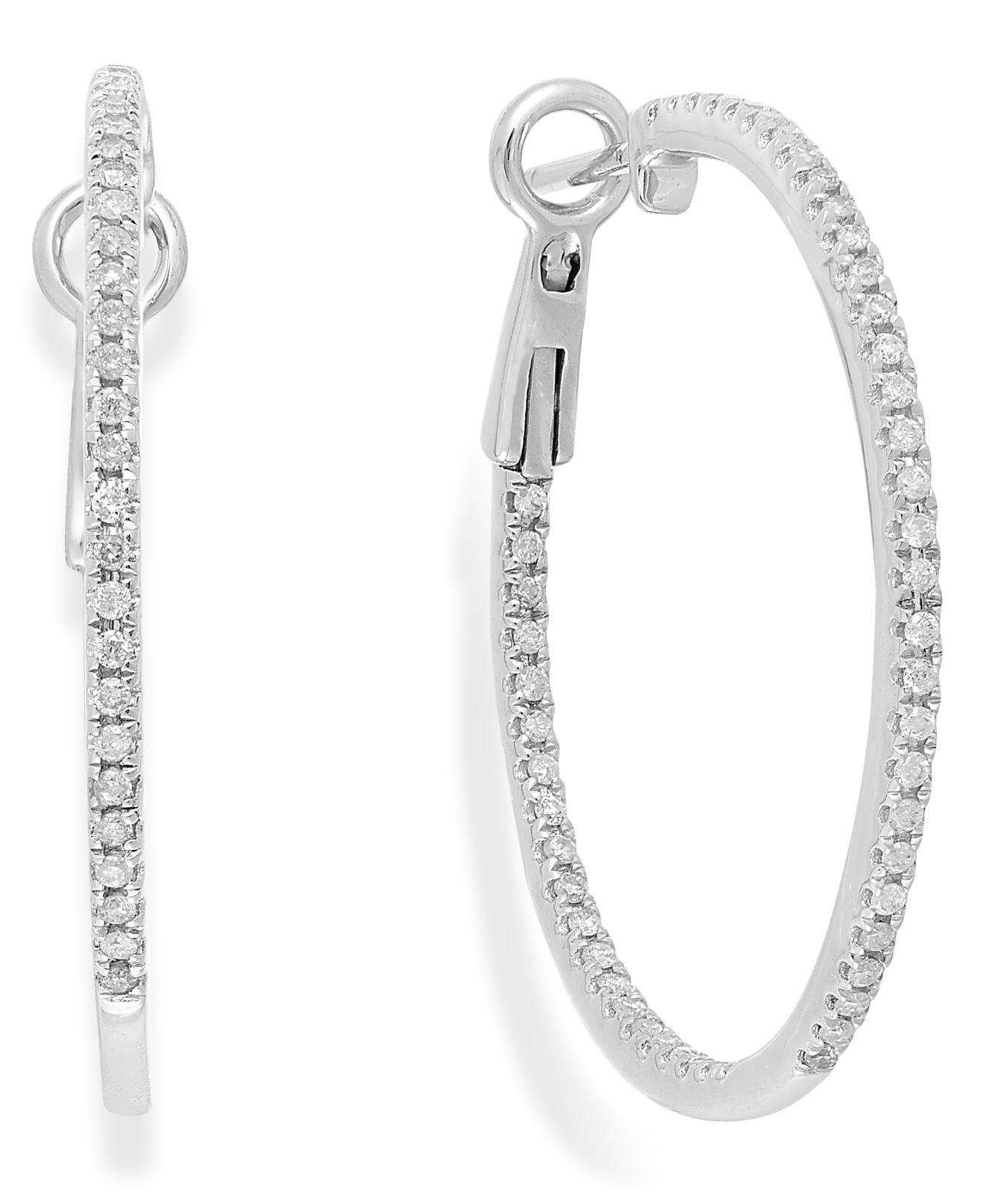 Lyst - Macy'S Diamond Hoop Earrings In 14k White Gold (1/2 Ct. T.w.) in ...