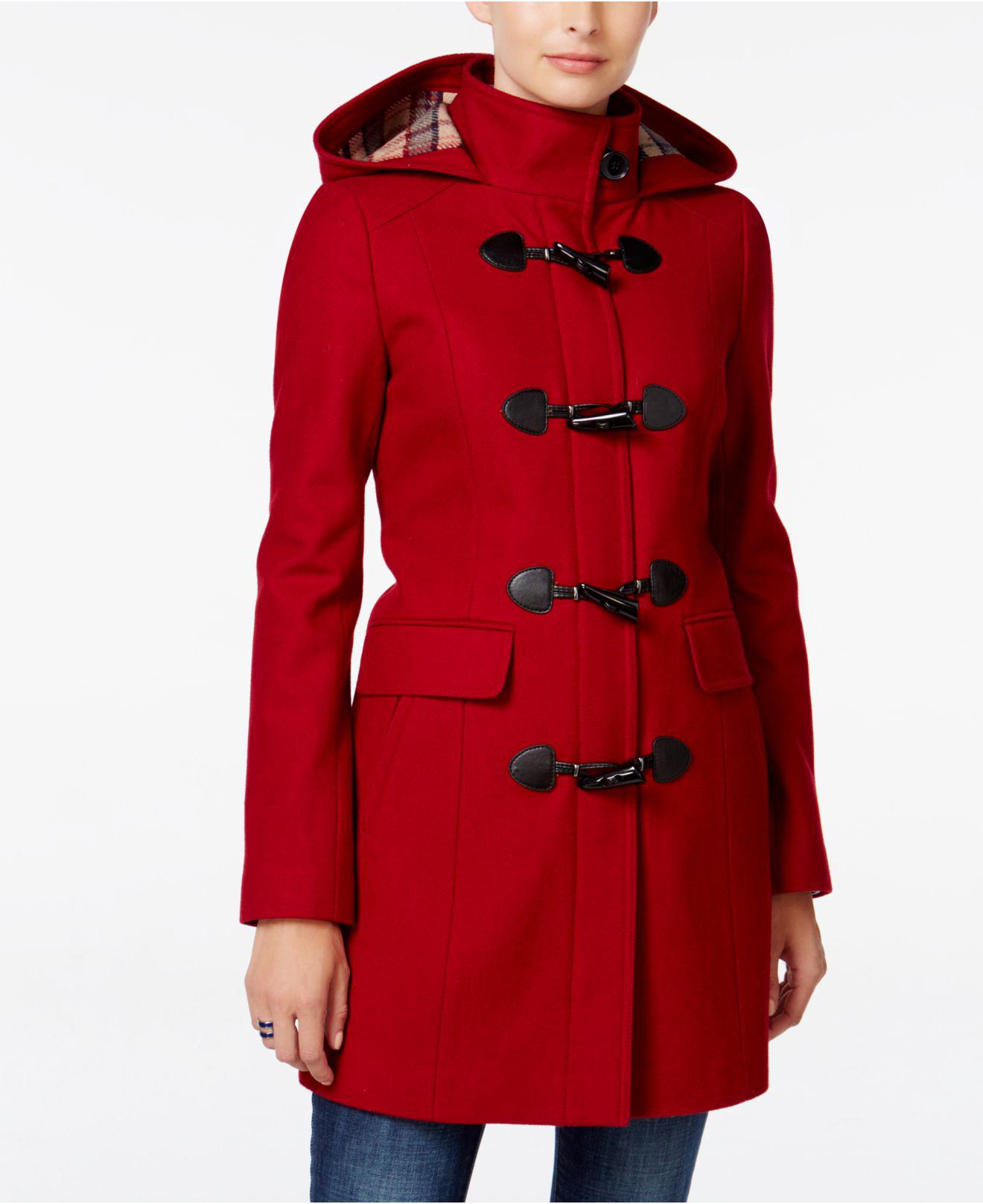 Lyst - Tommy Hilfiger Plaid-lined-hood Walker Coat in Red