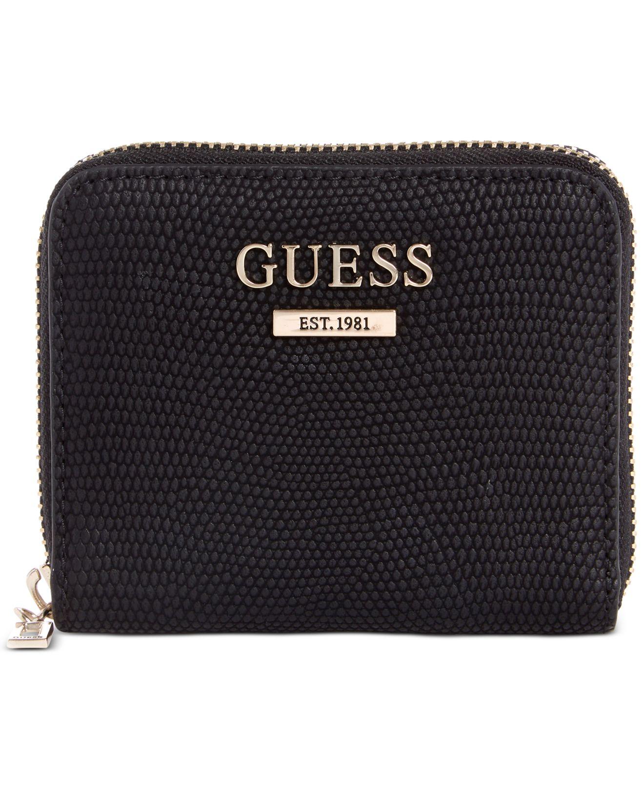 Guess Maxxe Small Zip Around Wallet In Black Gold Black Lyst