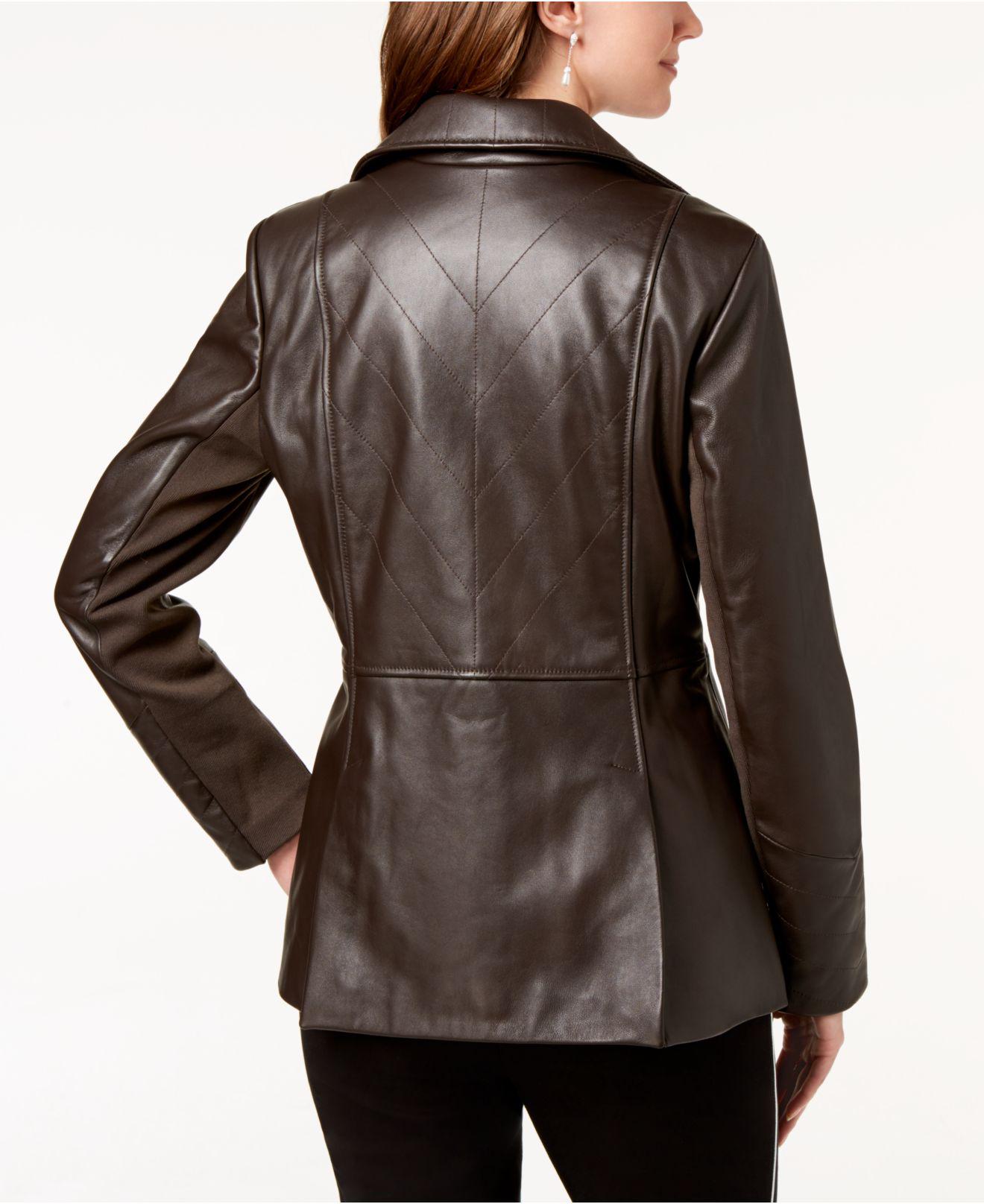Lyst Jones New York V Stitched Leather Jacket In Brown