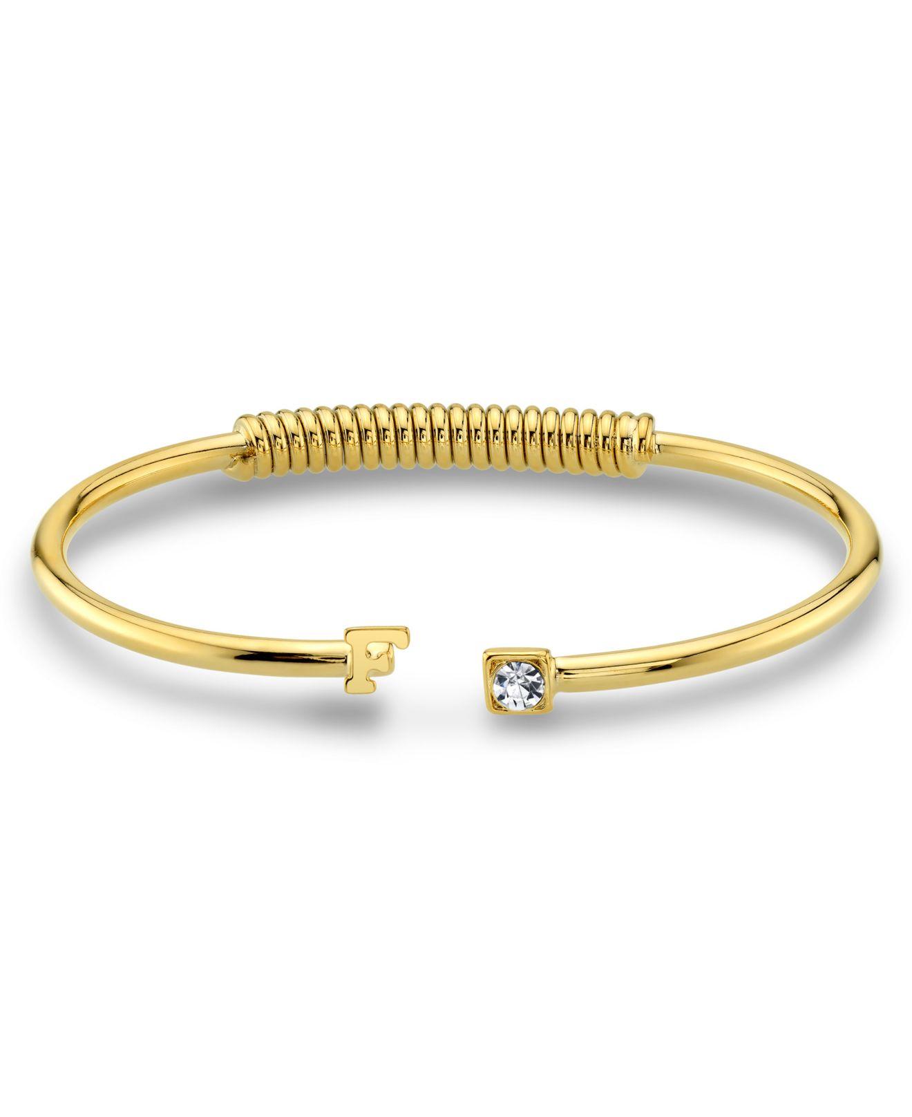 2028 14k Gold-dipped Initial And Clear Crystal Accent C-cuff Bracelet ...