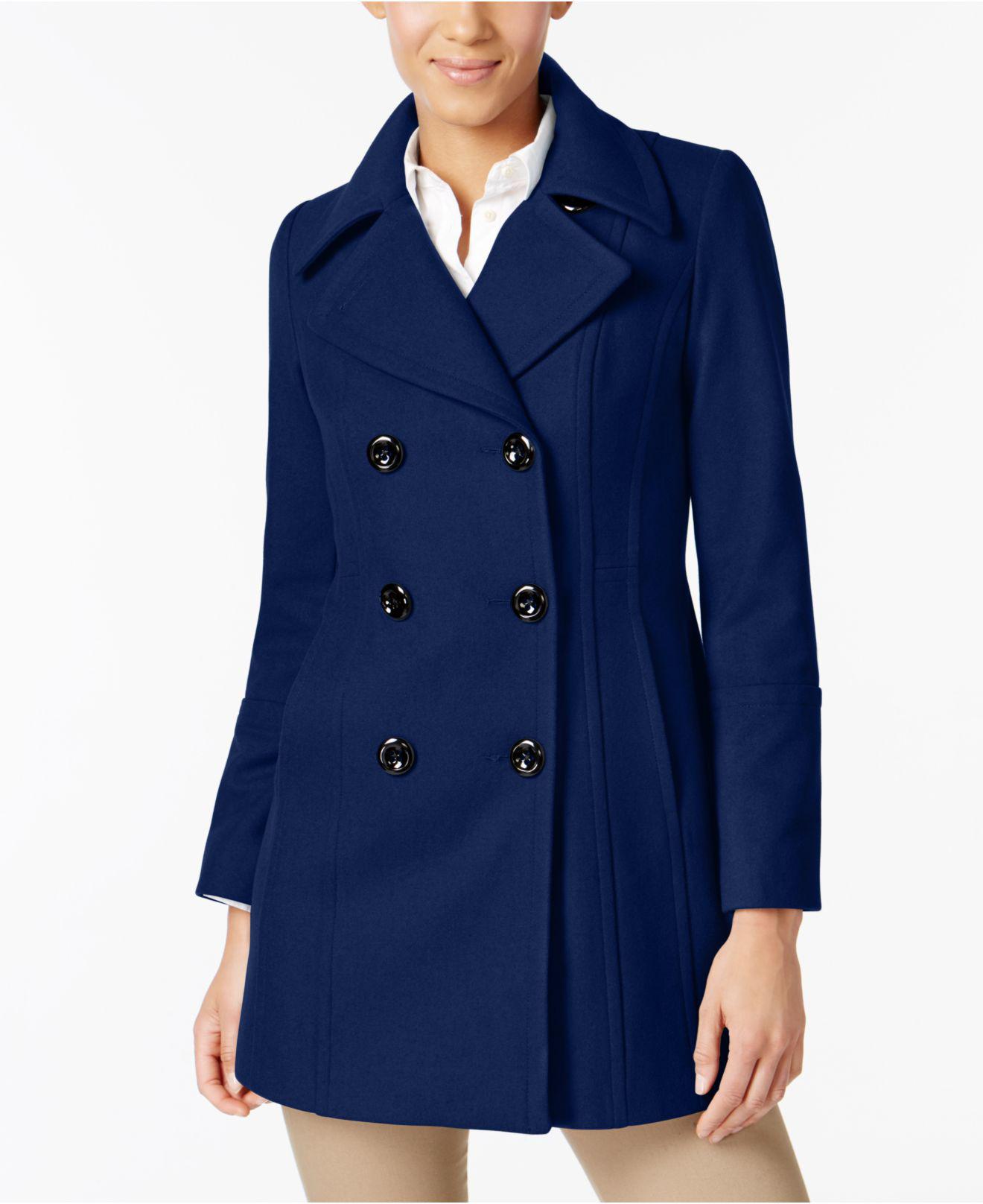 Lyst Anne Klein Pee Wool Cashmere Blend Walker Coat In Blue