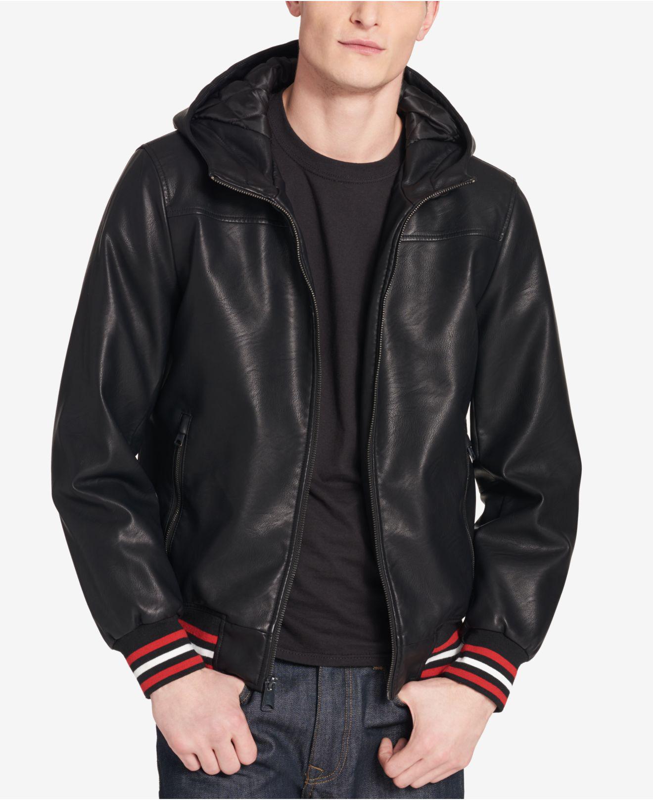 Lyst - Tommy Hilfiger Faux-leather Hooded Bomber Jacket in Black for Men