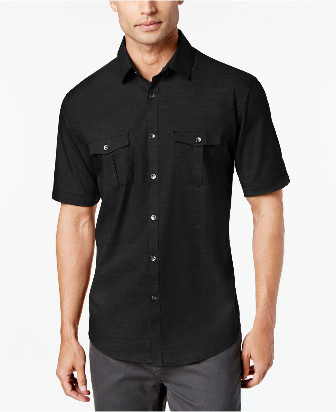 Alfani Cotton Warren Solid Textured Shirt in Deep Black (Black) for Men ...