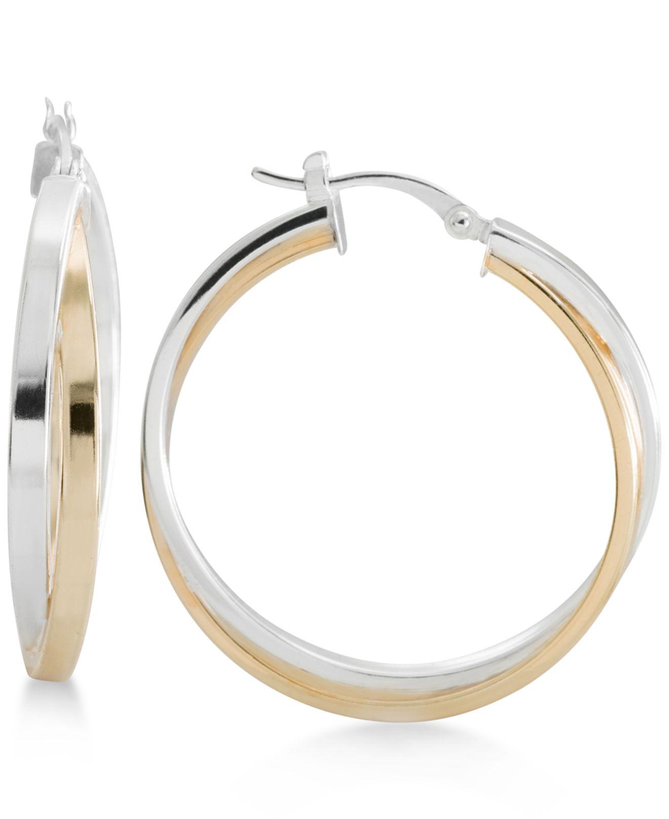 Lyst - Macy&#39;S Two-tone Overlapped Hoop Earrings In Sterling Silver And 14k Gold-plate in Metallic