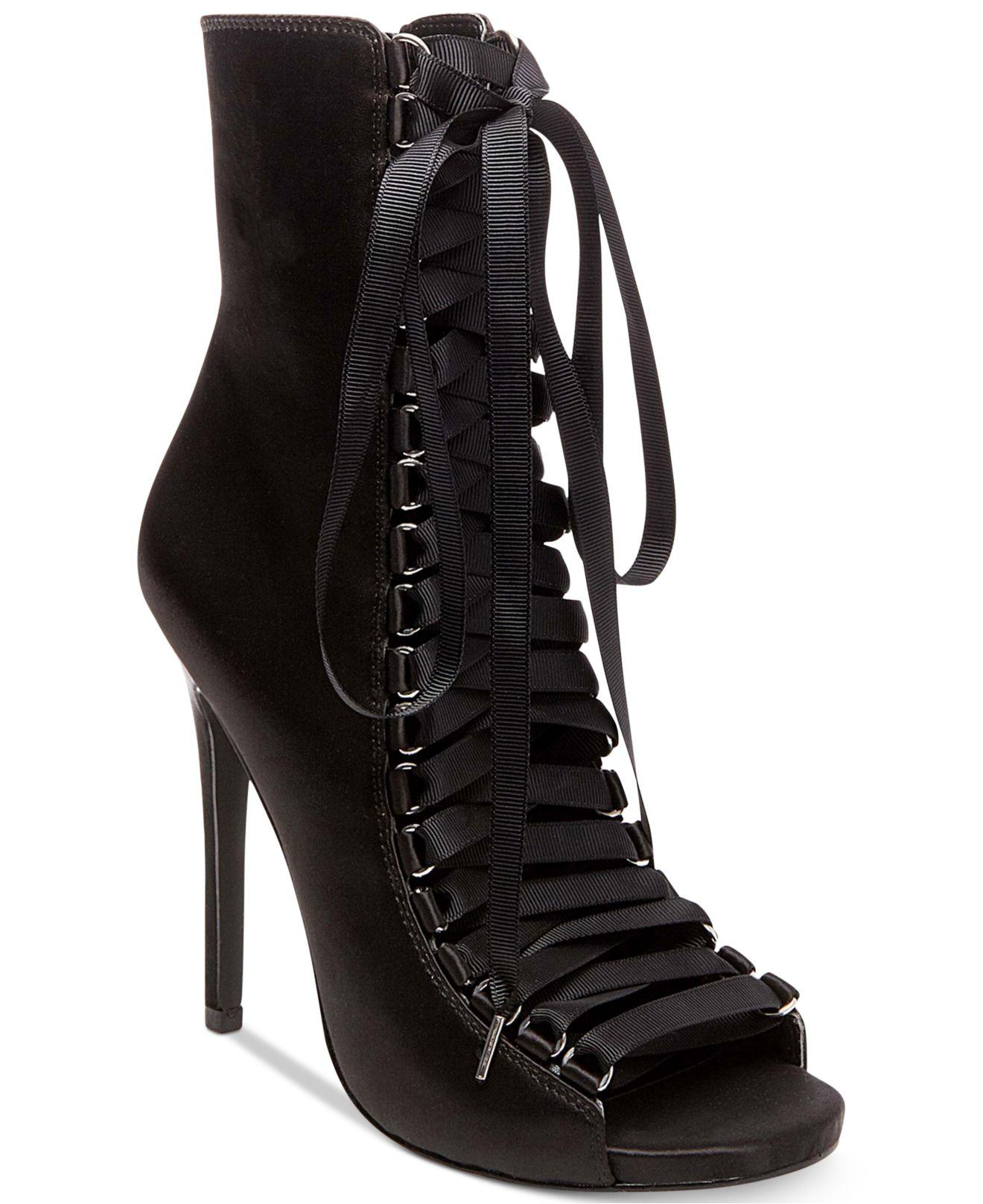 Lyst - Steve Madden Fuego Lace-up Peep-toe Booties in Black