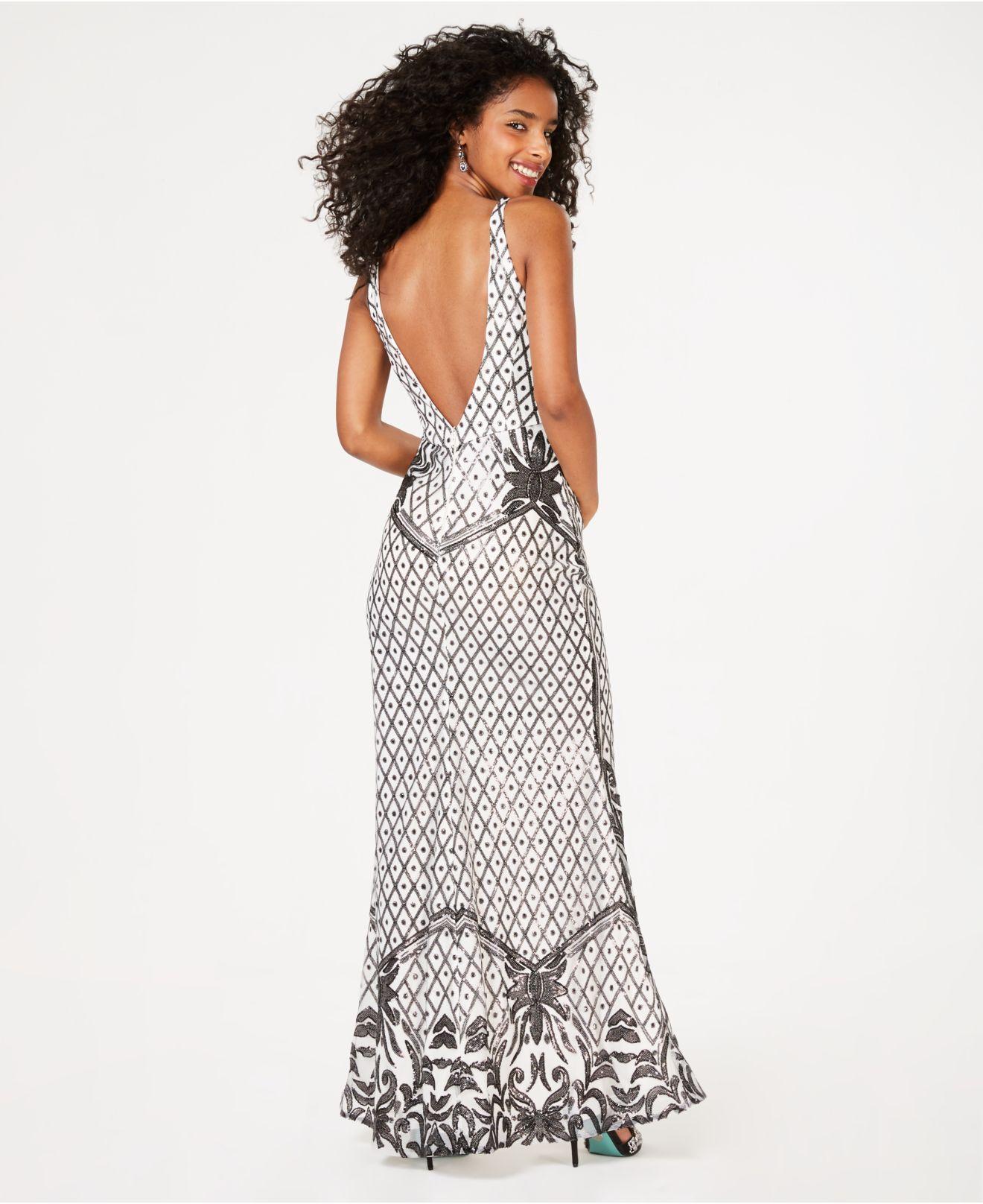 macy's white and gold prom dress