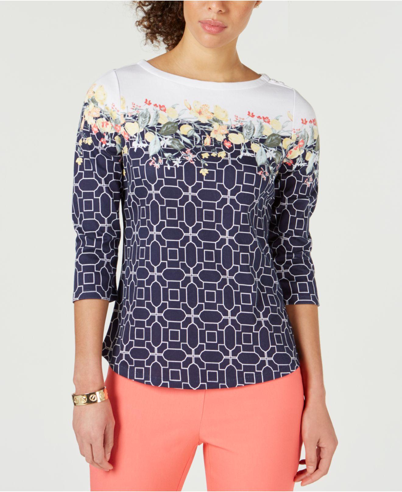 Charter Club Petite Printed Top, Created For Macy's in Blue Save 21