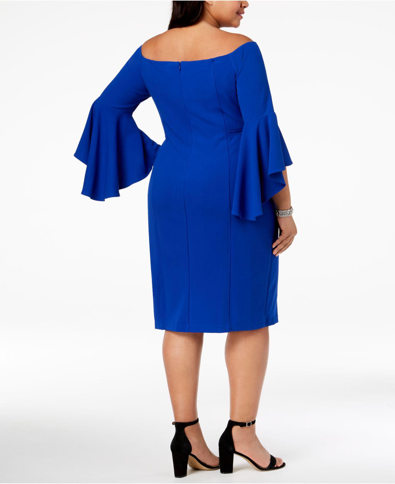 Lyst - R & M Richards Plus Size Off-the-shoulder Flared-sleeve Dress in ...