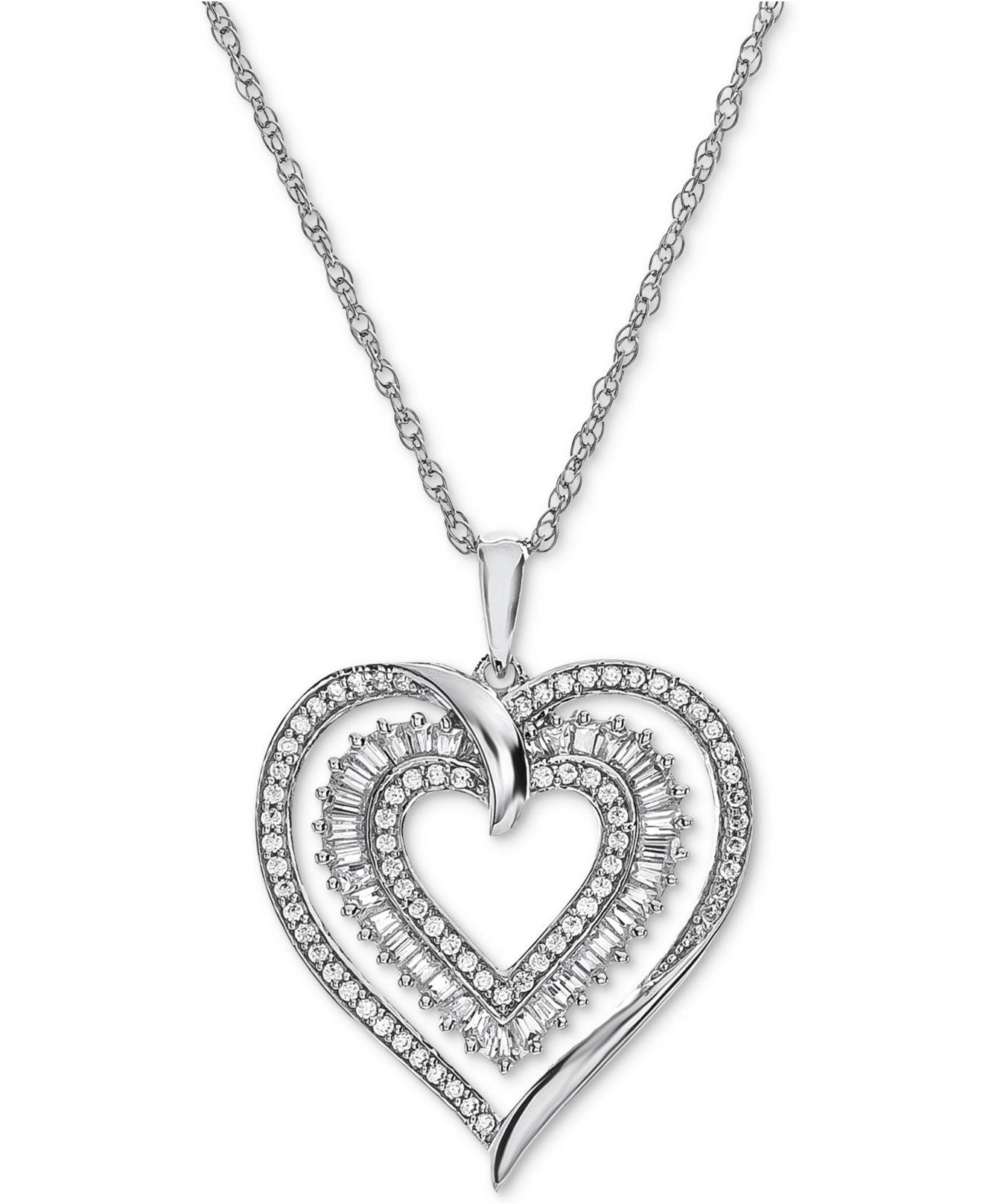Lyst - Macy'S Diamond Heart Openwork Pendant Necklace (1/2 Ct. T.w.) In ...