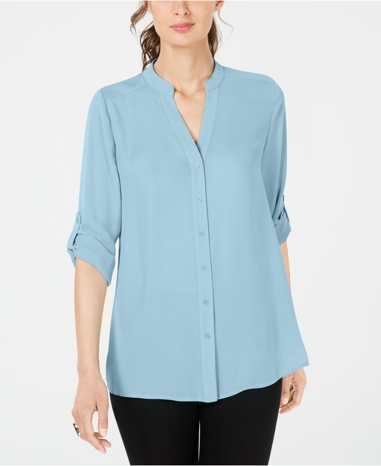 Alfani Petite Split-neck Button-front Top, Created For Macy's in Blue ...