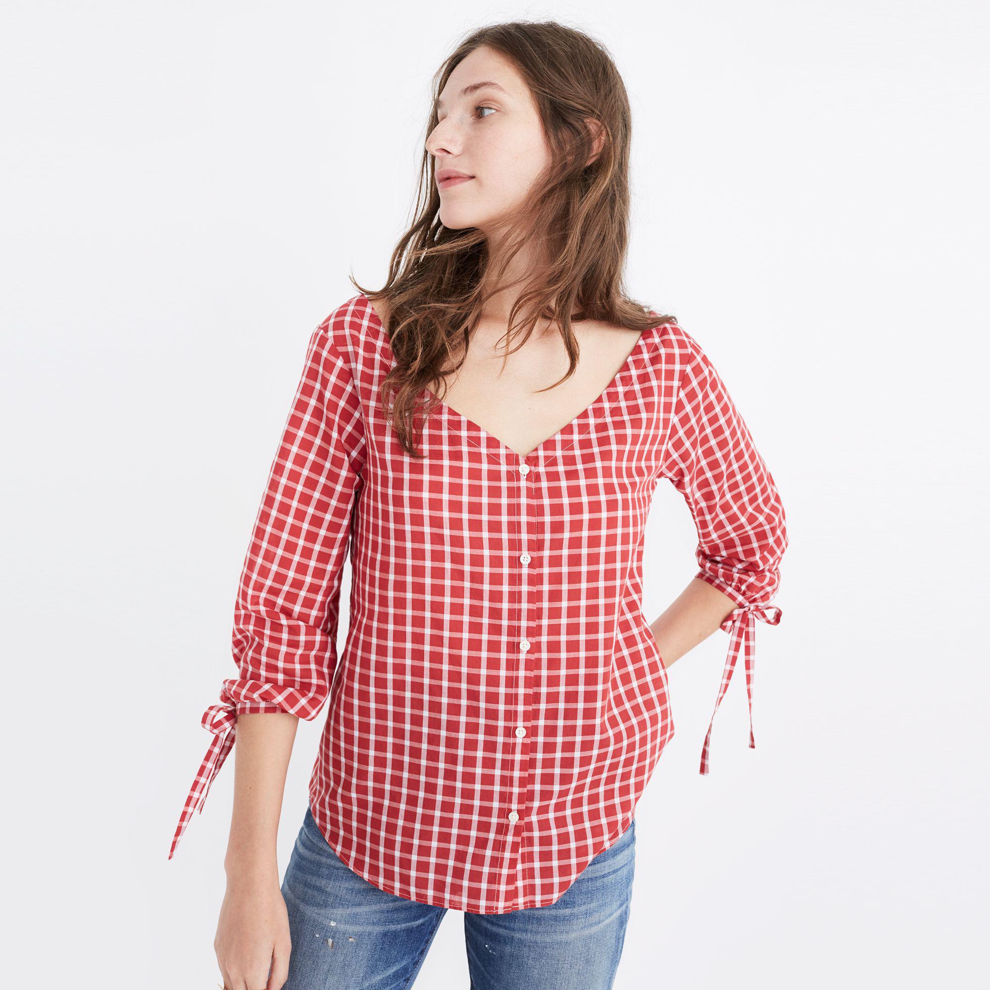 red plaid off shoulder top