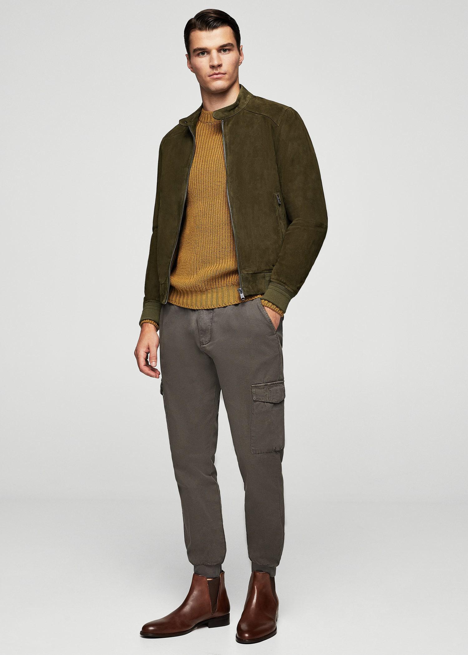 Jacket For In Green Lyst Pocket Mango Zip Men Suede MUzpSV