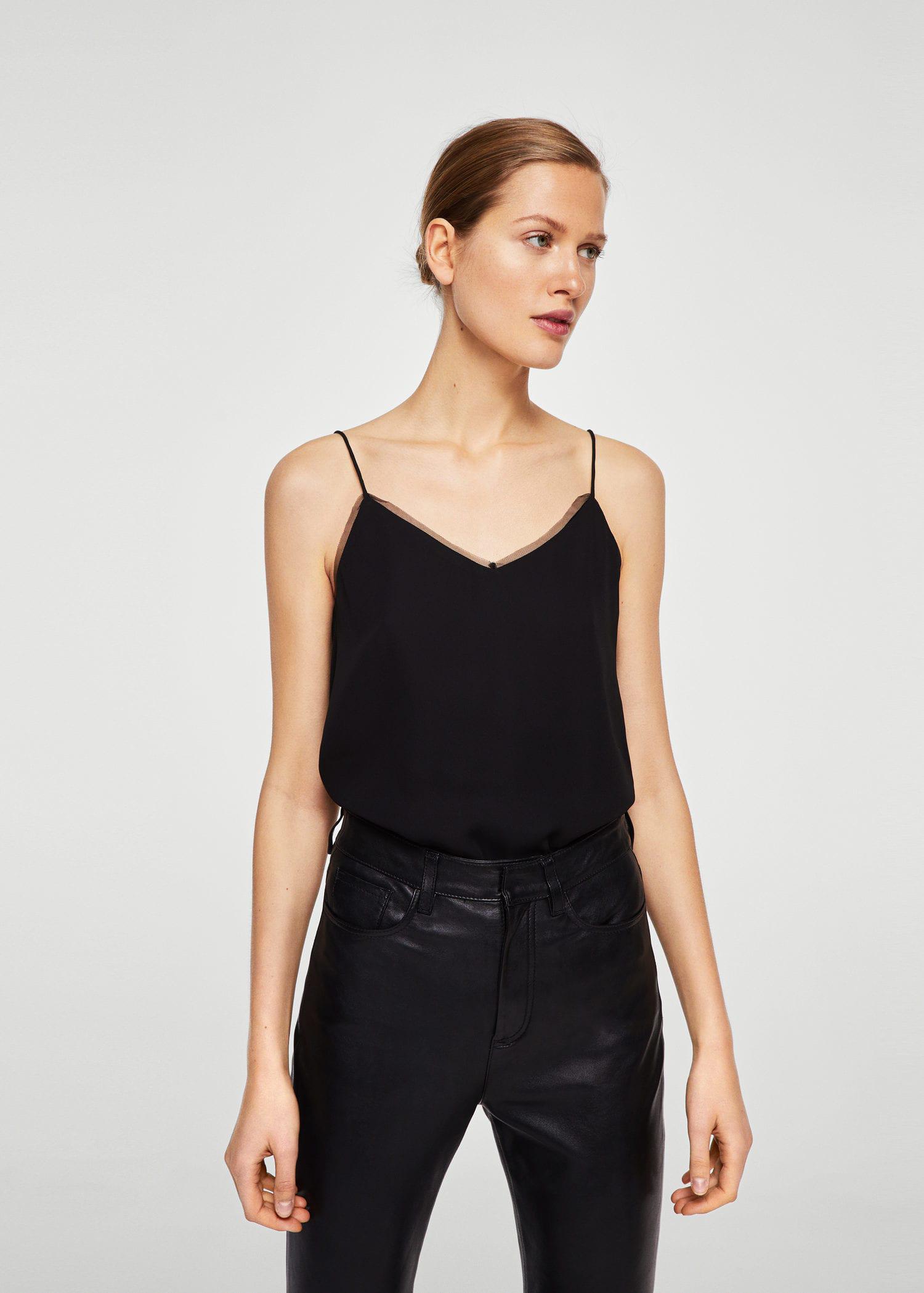 Lyst - Mango Sheer Panel Top in Black