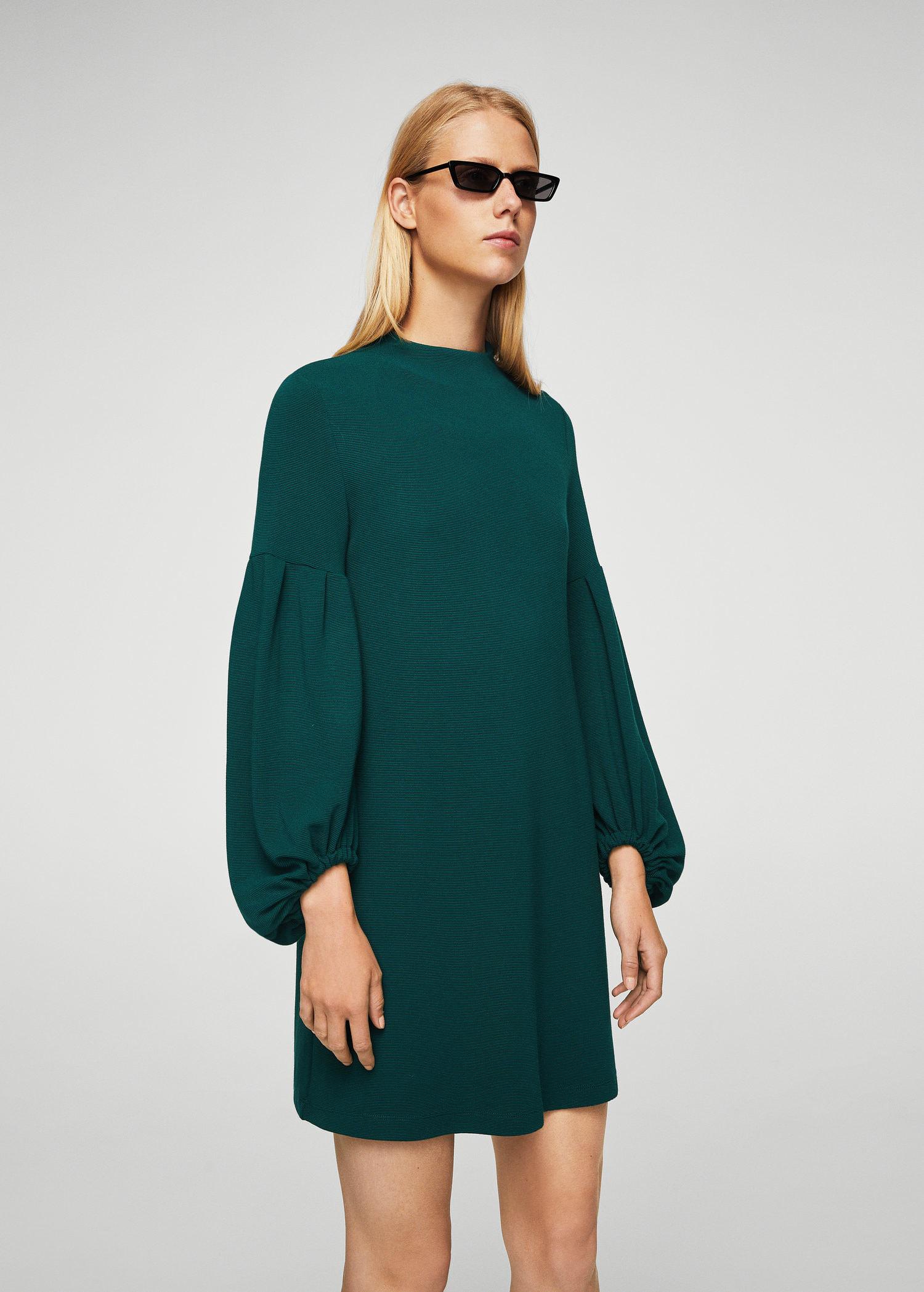 Puffy Sleeve Dress Green