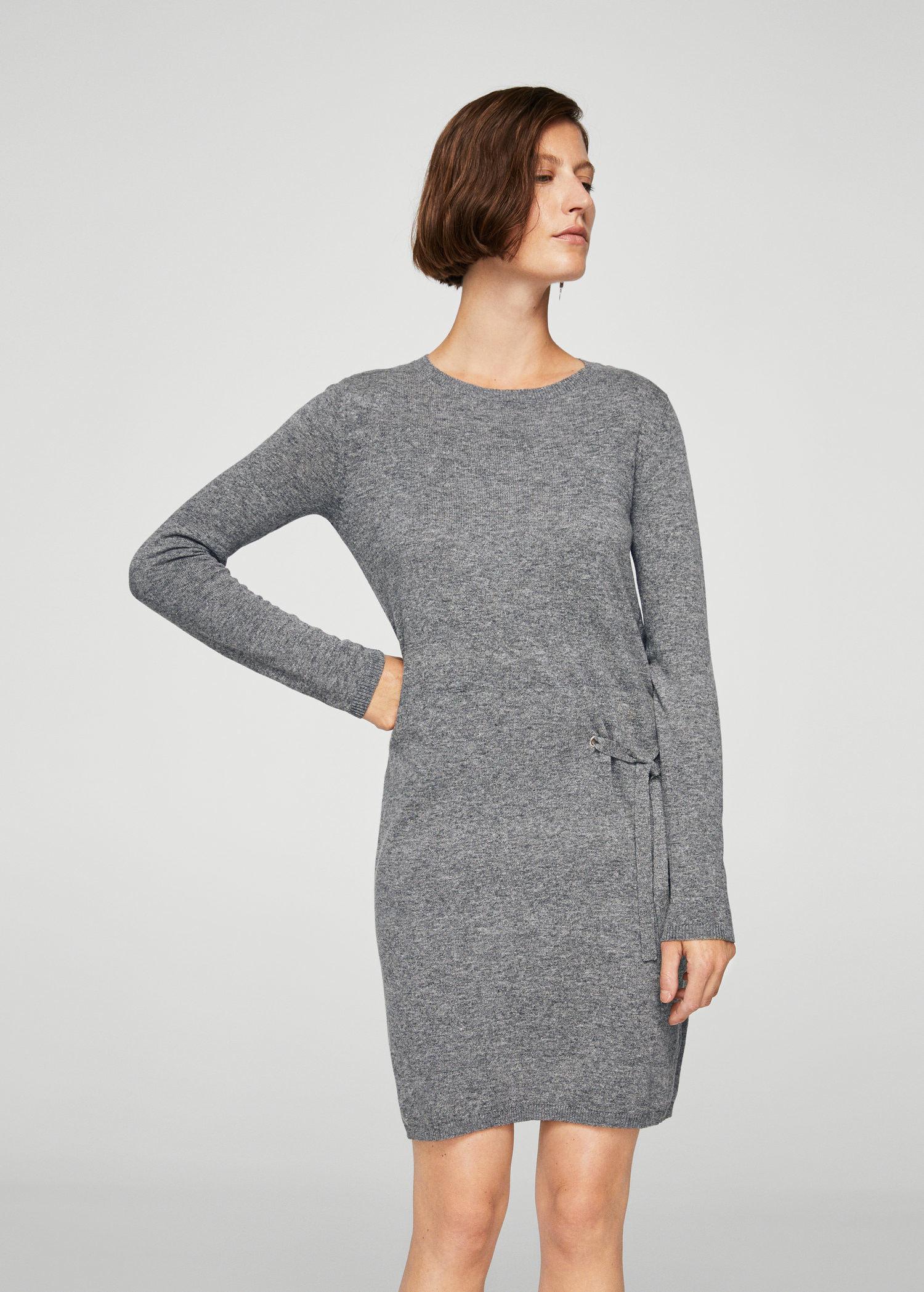 Lyst Mango Knot Knitted Dress in Gray